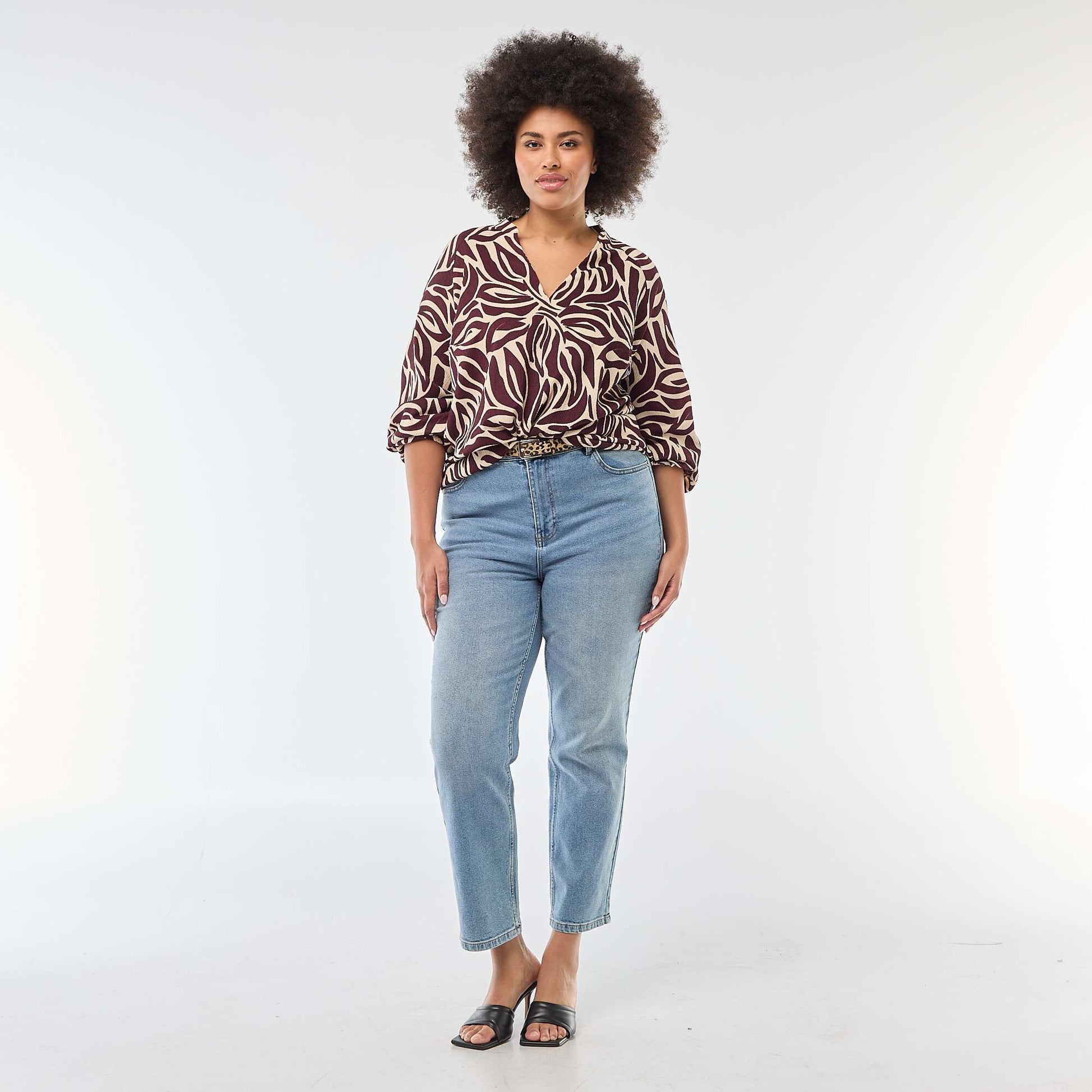 V-Neck Blouse with Allover Print RED