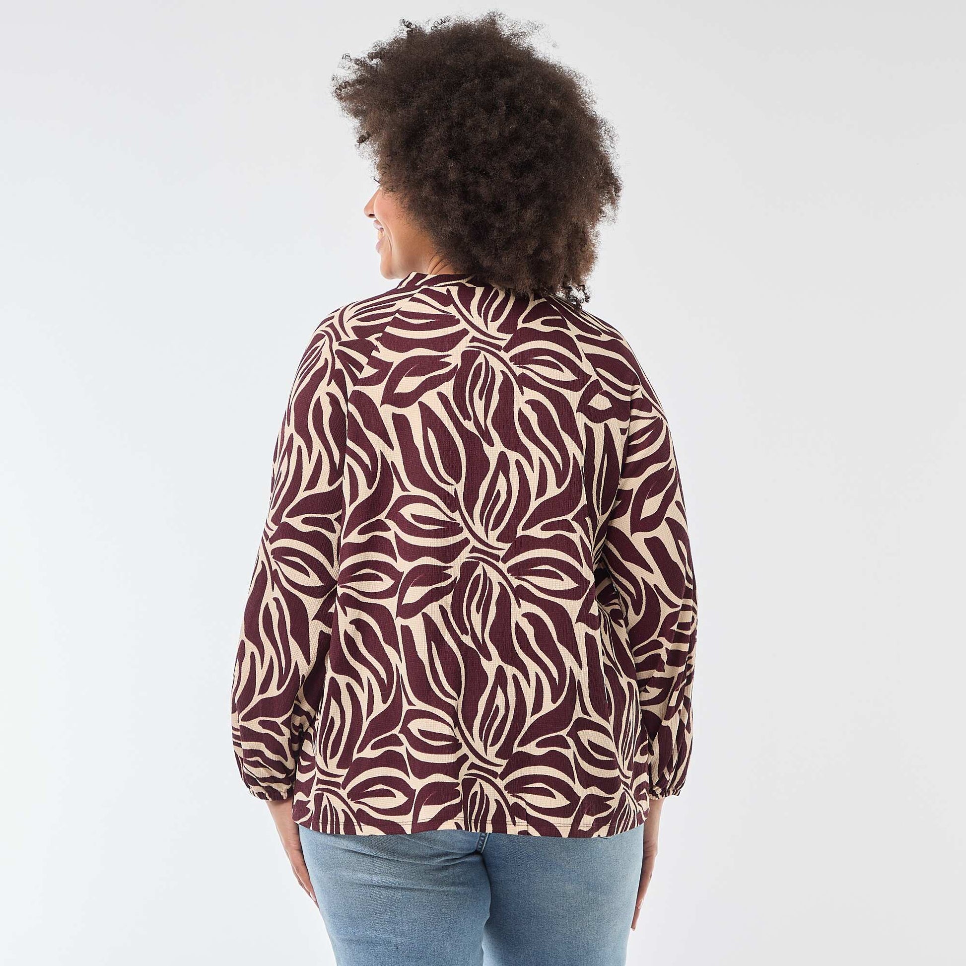 V-Neck Blouse with Allover Print RED