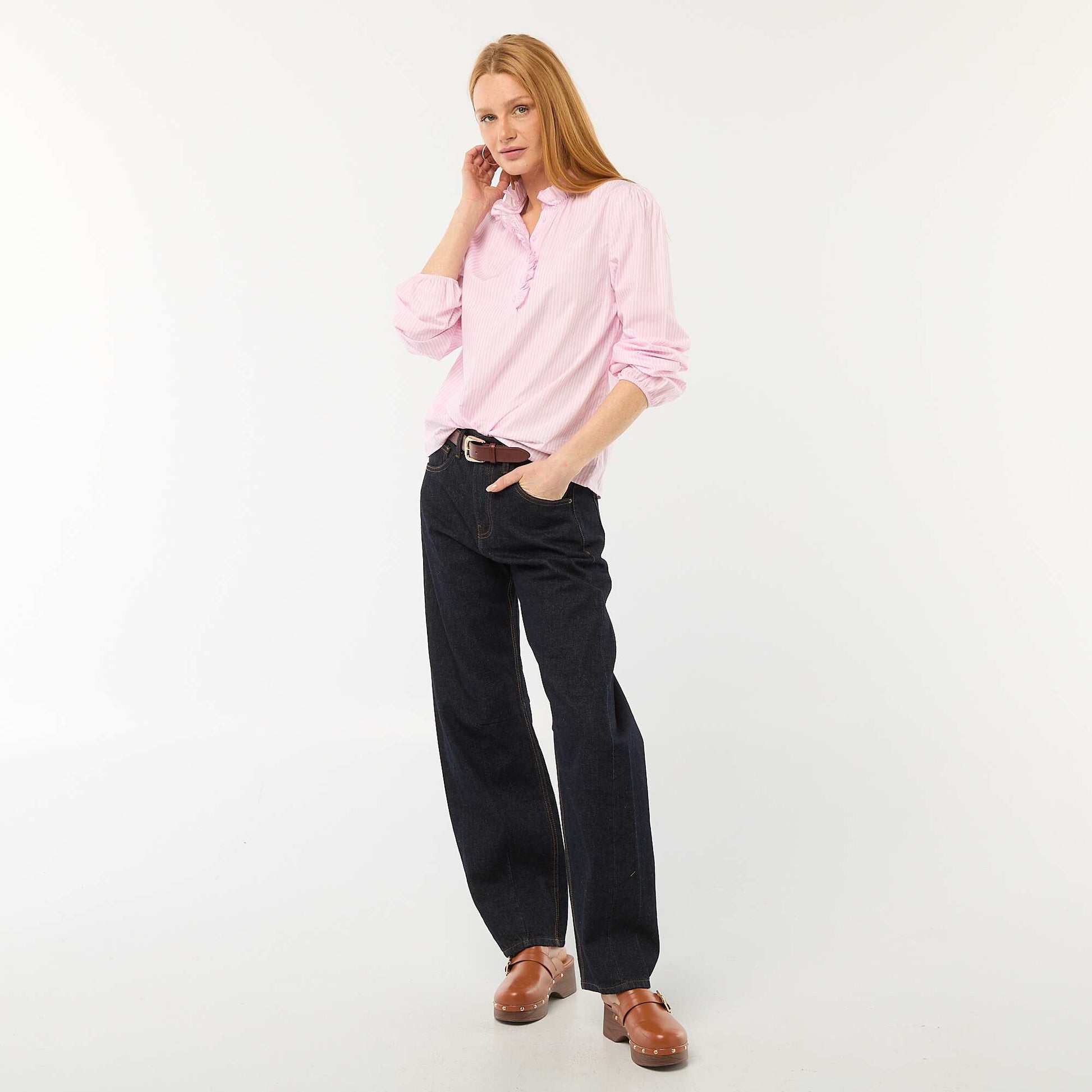 Blouse with Ruffled Collar and Opening PINK
