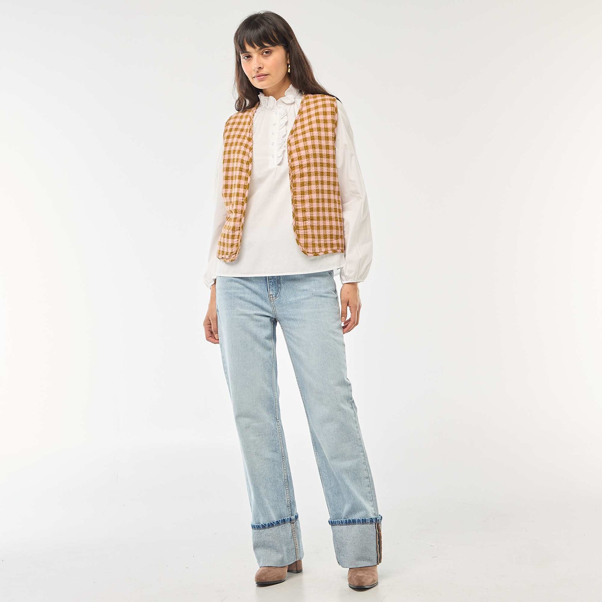 Blouse with Ruffled Collar and Opening WHITE