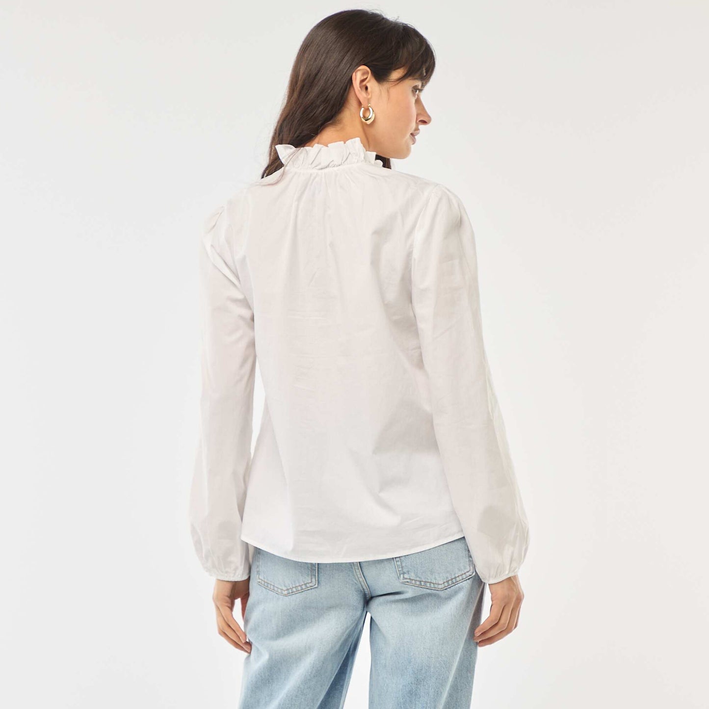 Blouse with Ruffled Collar and Opening WHITE