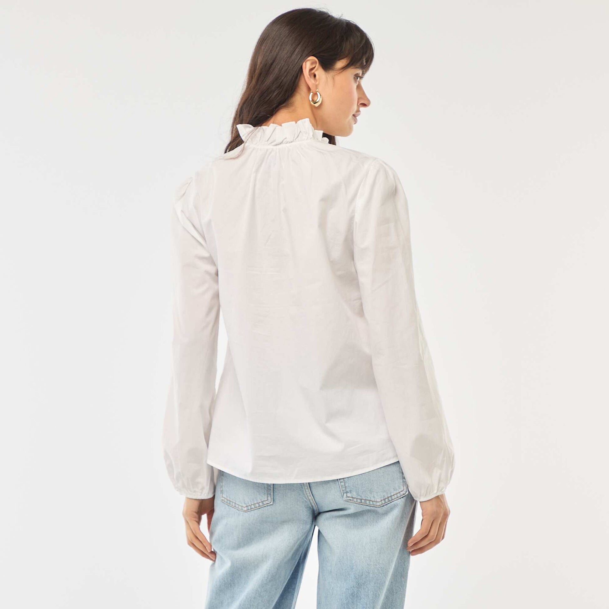 Blouse with Ruffled Collar and Opening WHITE