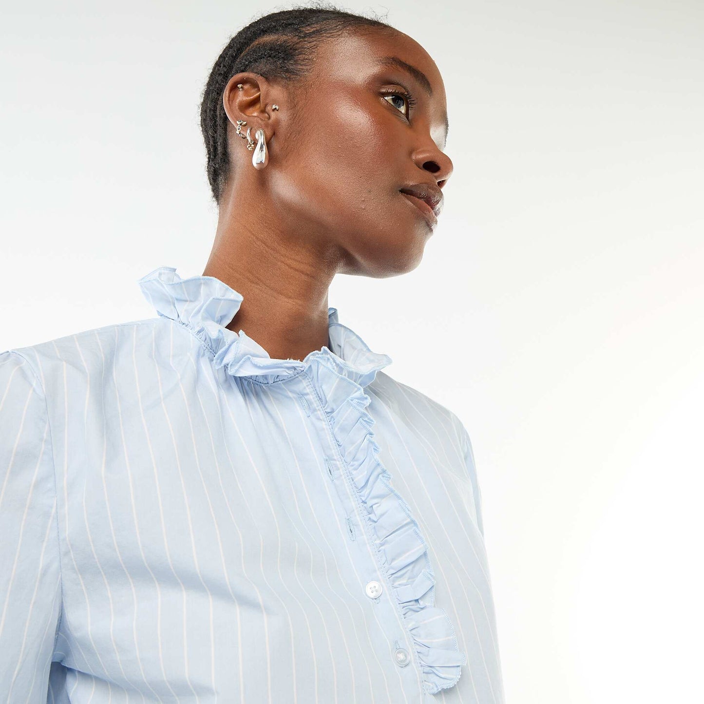 Blouse with Ruffled Collar and Opening BLUE