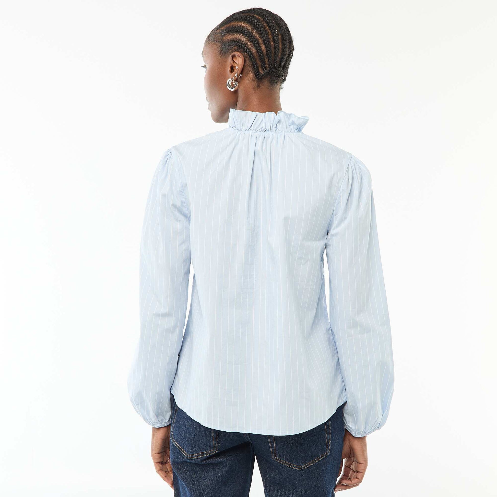 Blouse with Ruffled Collar and Opening BLUE