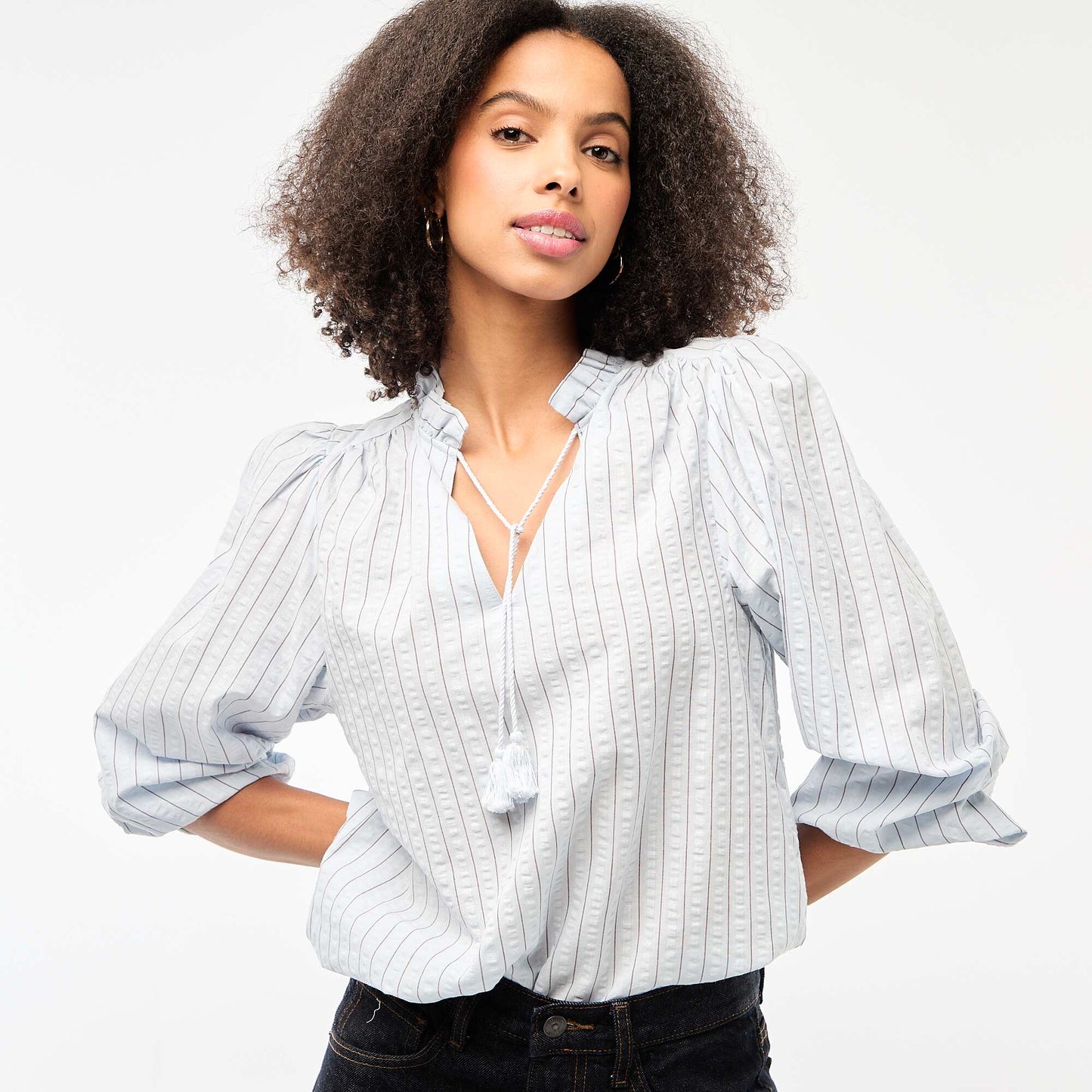 Long-sleeved Checkered Blouse BLUE