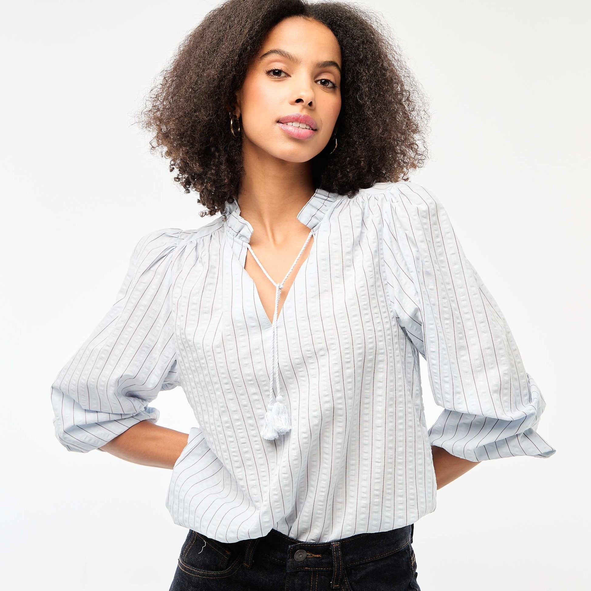 Long-sleeved Checkered Blouse BLUE