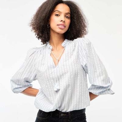 Long-sleeved Checkered Blouse BLUE