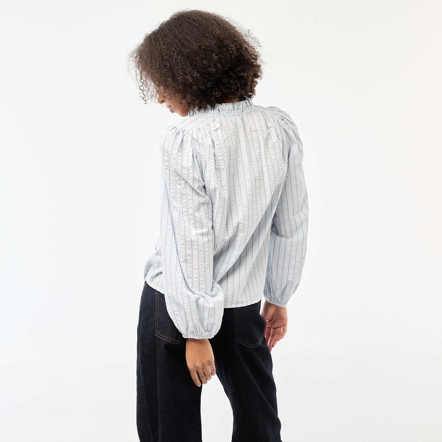 Long-sleeved Checkered Blouse BLUE