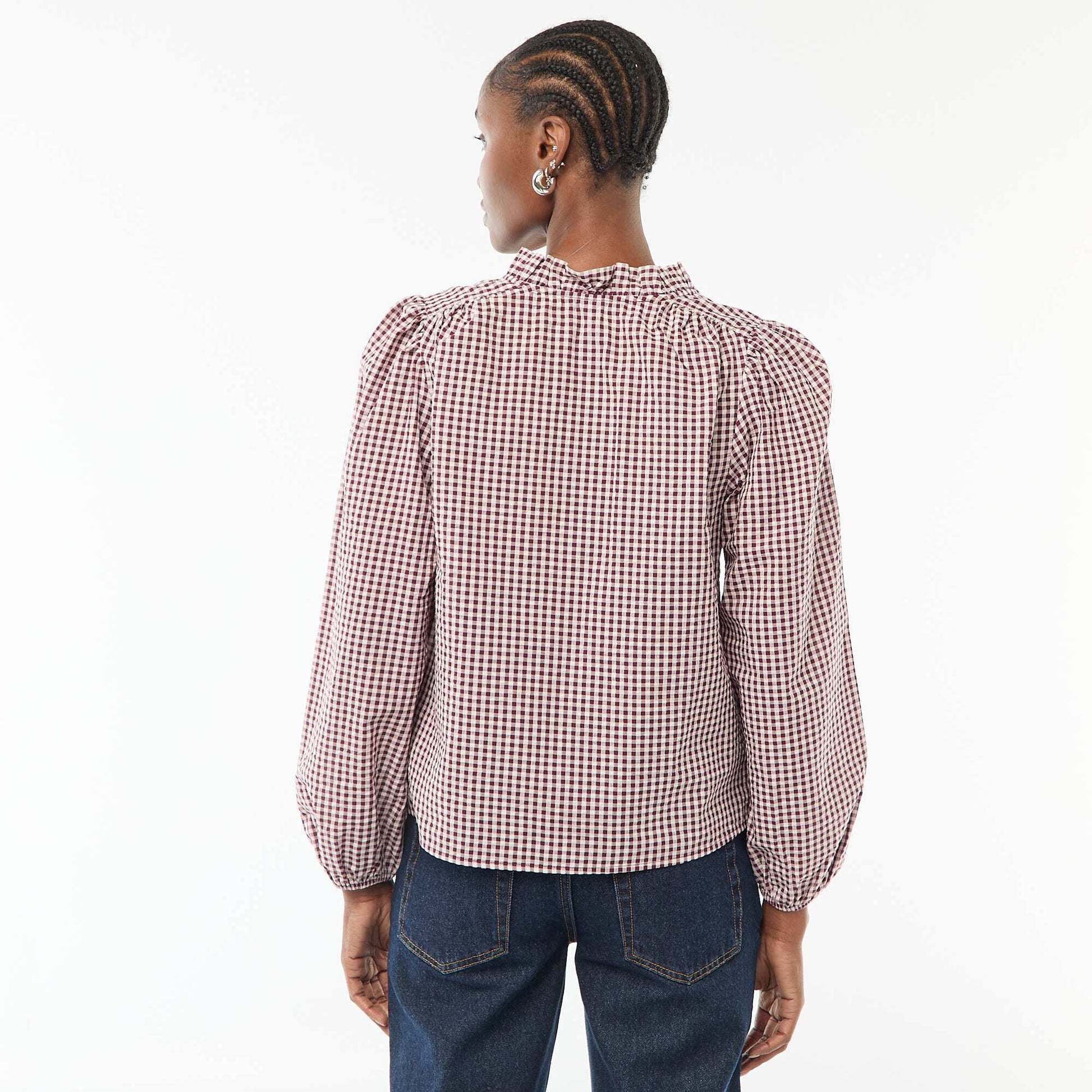 Long-sleeved Checkered Blouse PINK