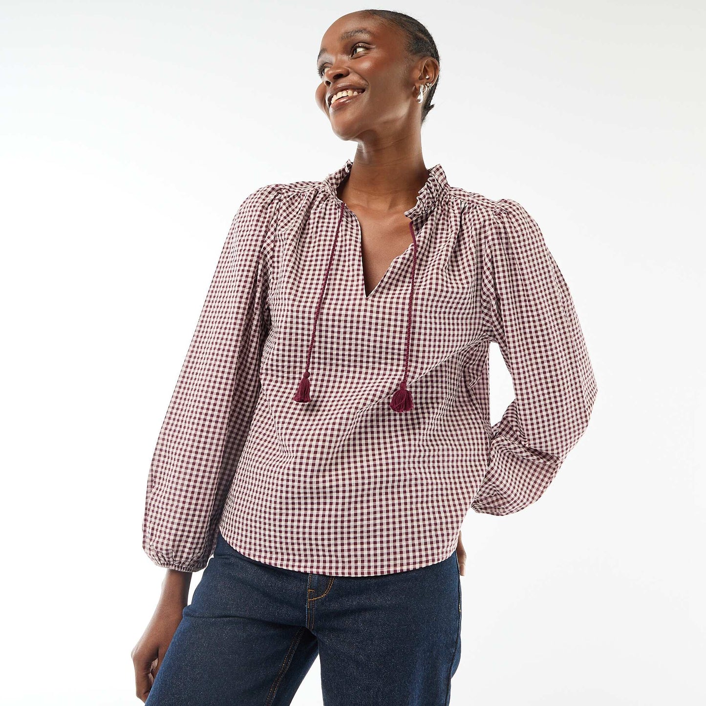 Long-sleeved Checkered Blouse PINK