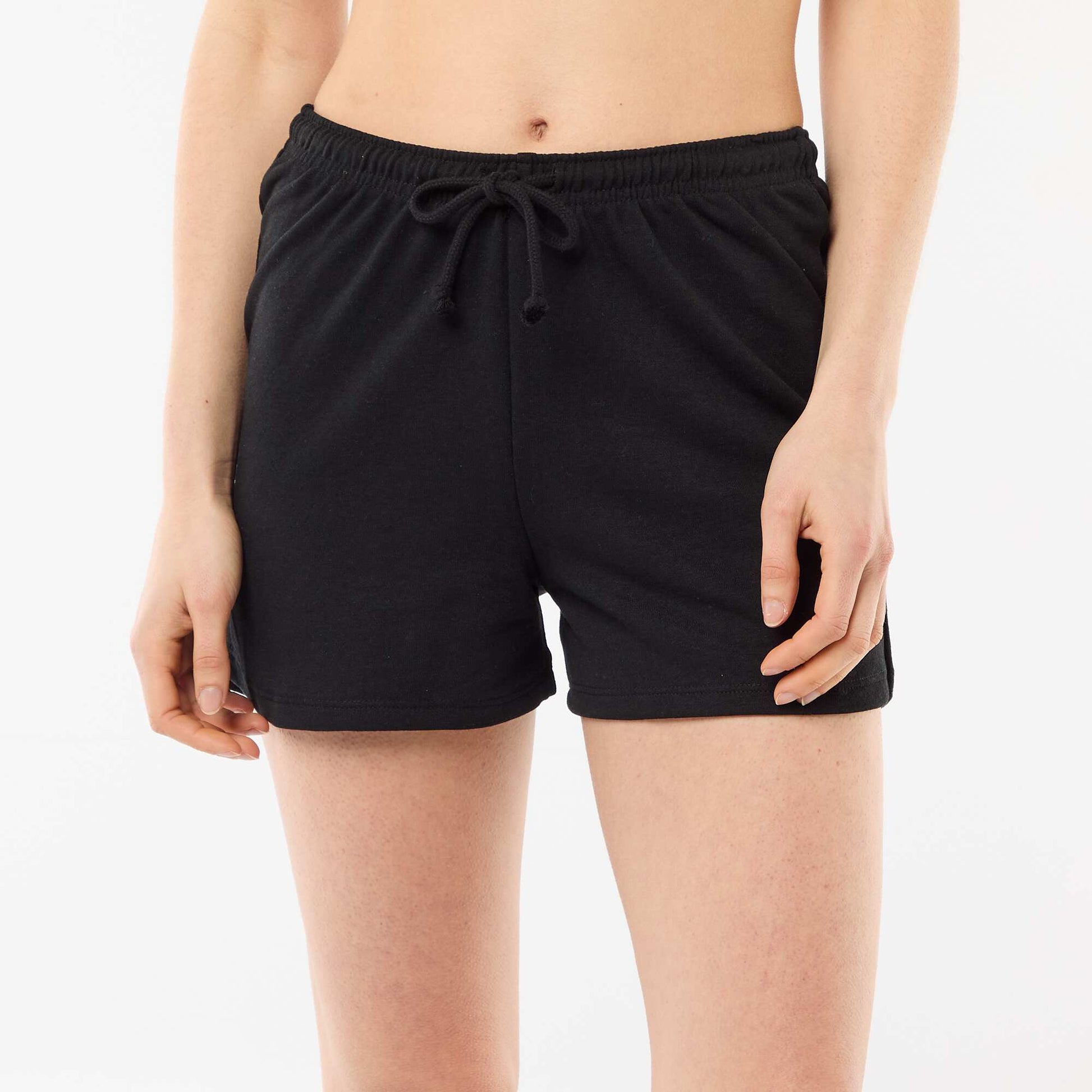 Plain Cotton Short Shorts with Drawstring BLACK