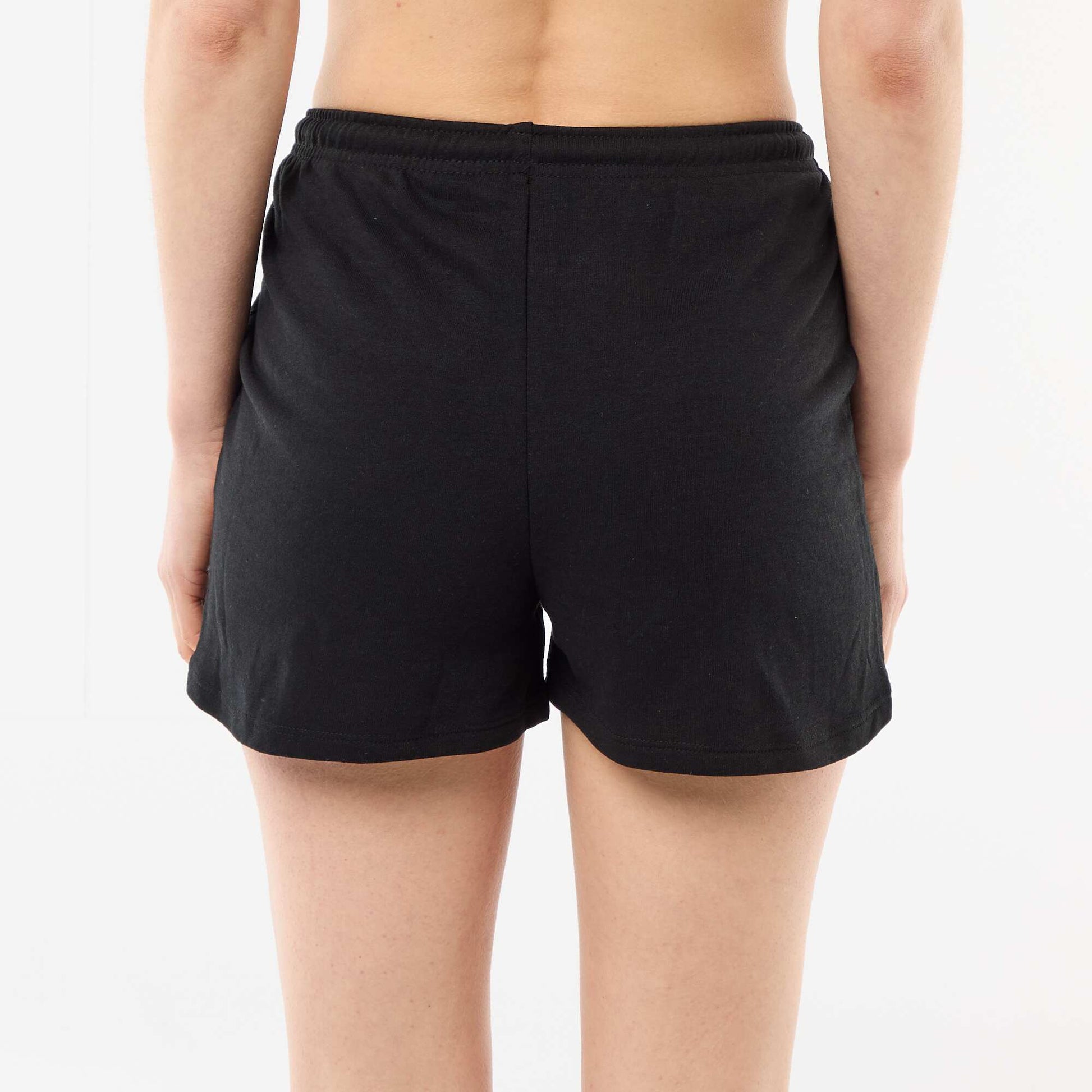 Plain Cotton Short Shorts with Drawstring BLACK
