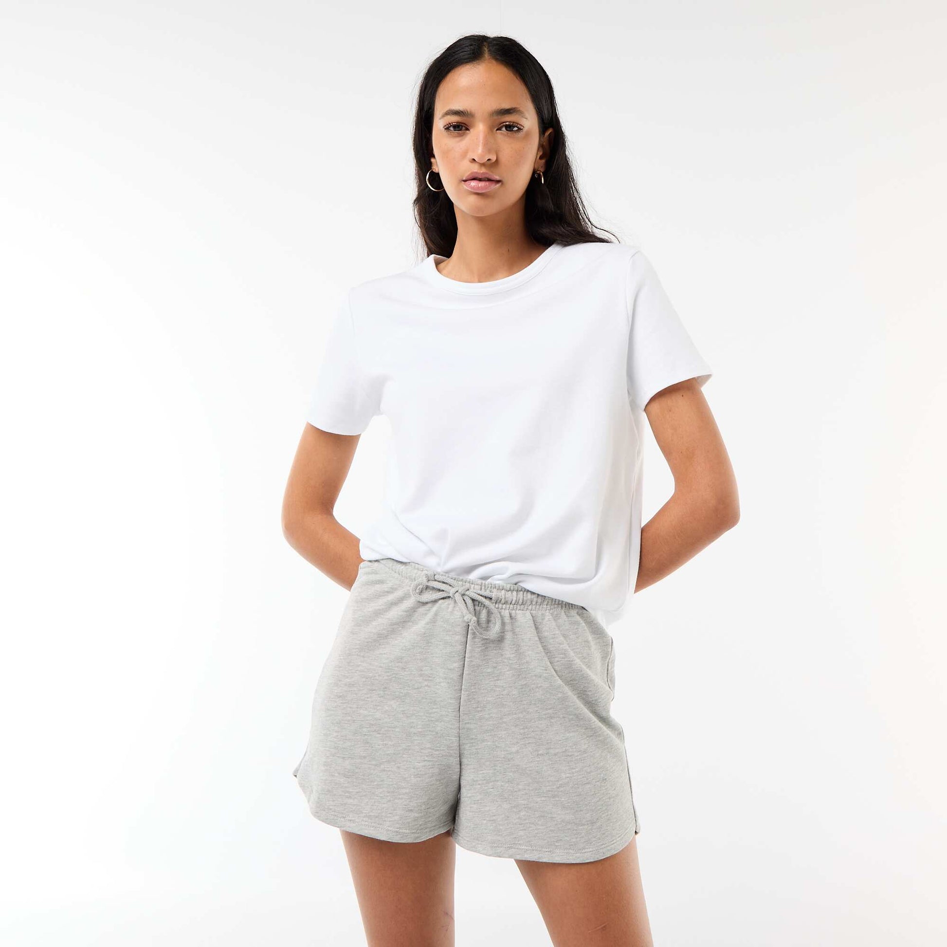 Plain Cotton Short Shorts with Drawstring GREY