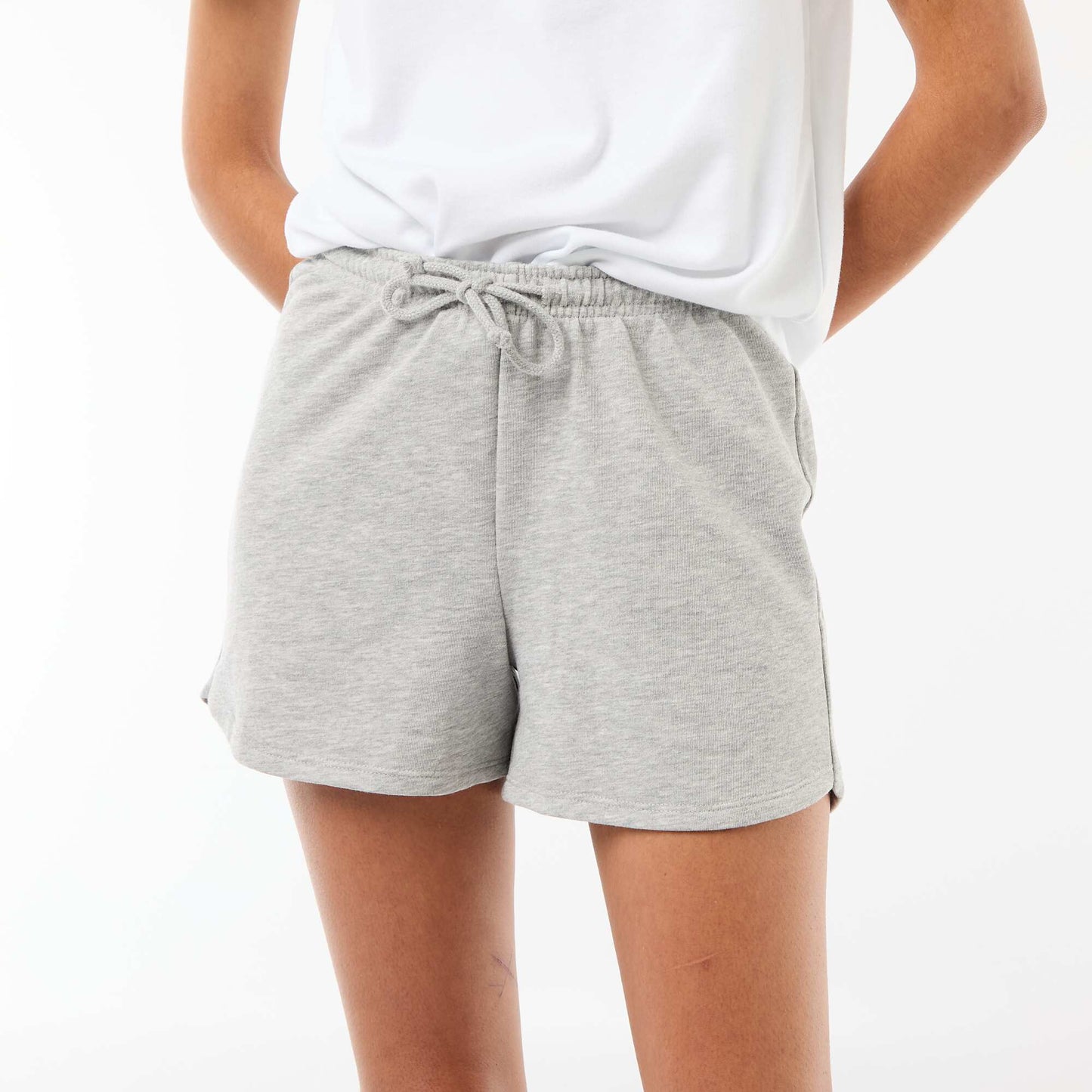 Plain Cotton Short Shorts with Drawstring GREY