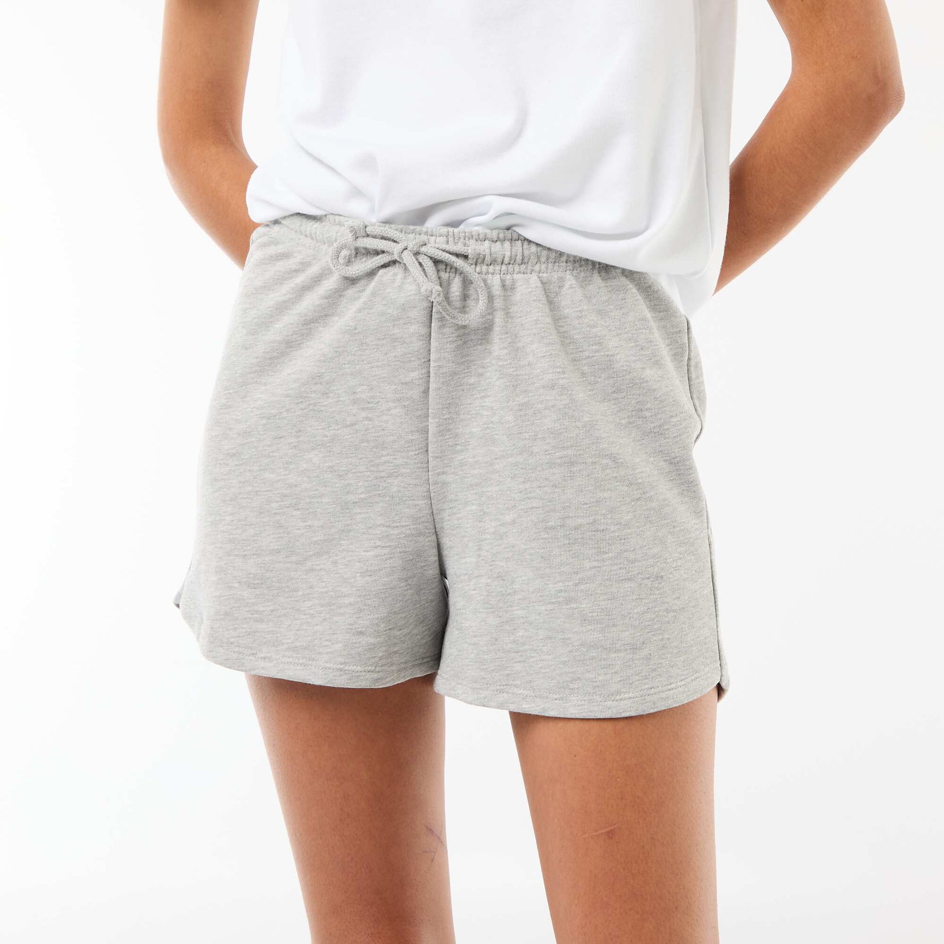 Plain Cotton Short Shorts with Drawstring GREY