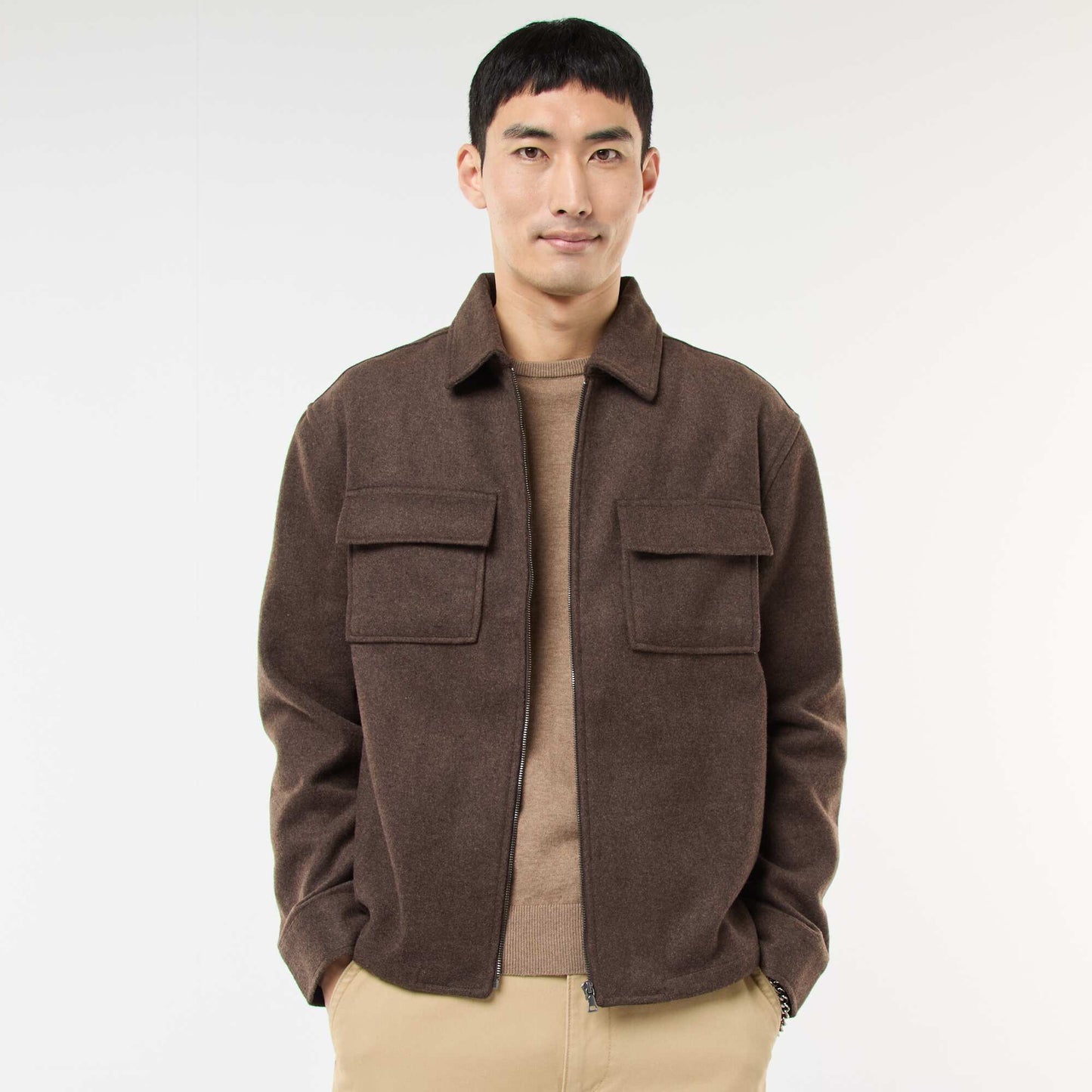 Solid Flannel Overshirt BROWN