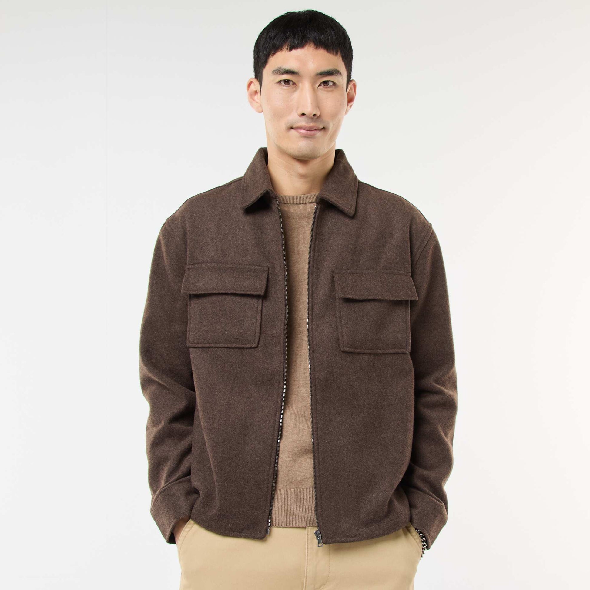 Solid Flannel Overshirt BROWN