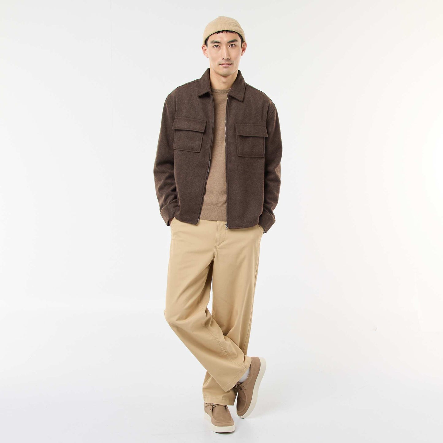 Solid Flannel Overshirt BROWN