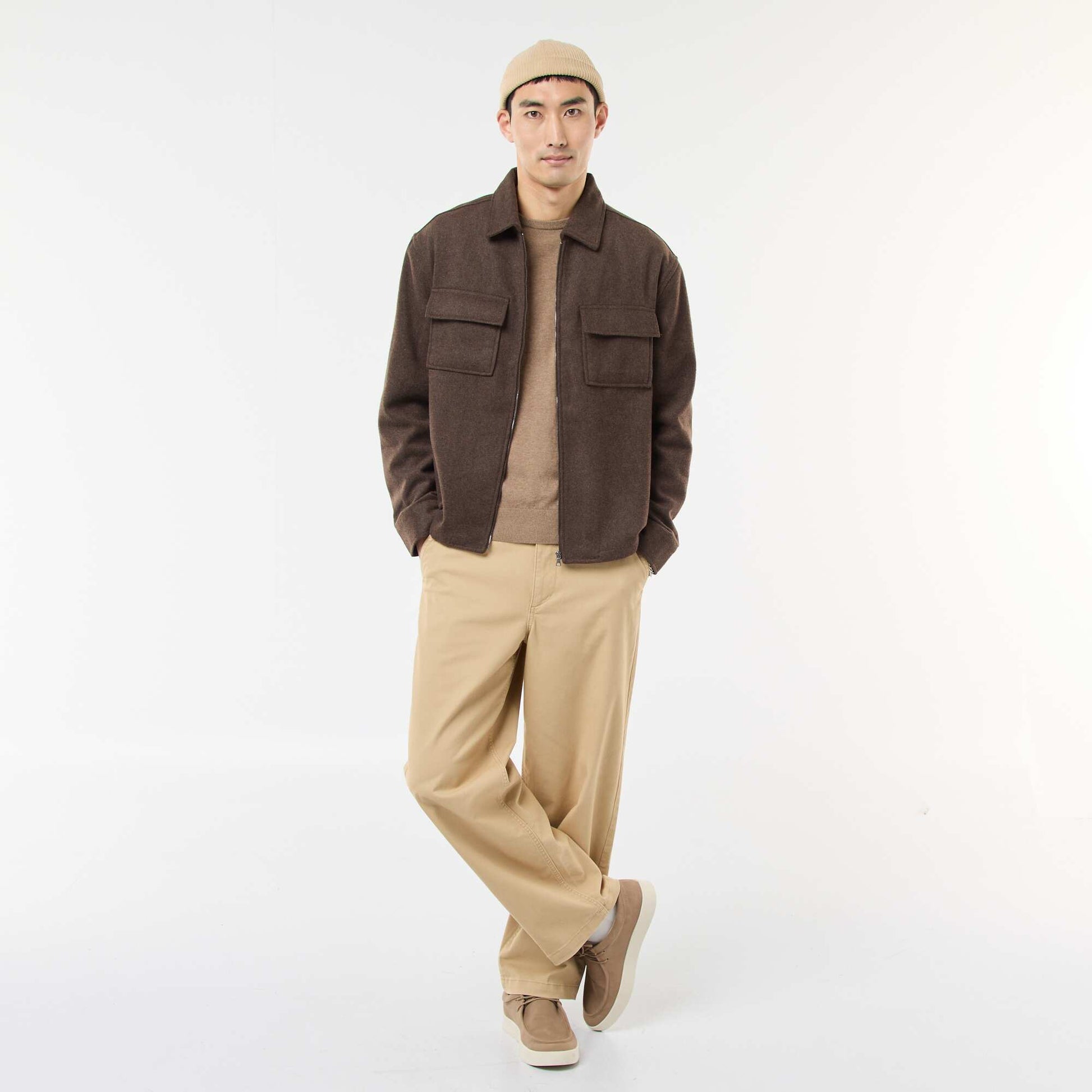 Solid Flannel Overshirt BROWN