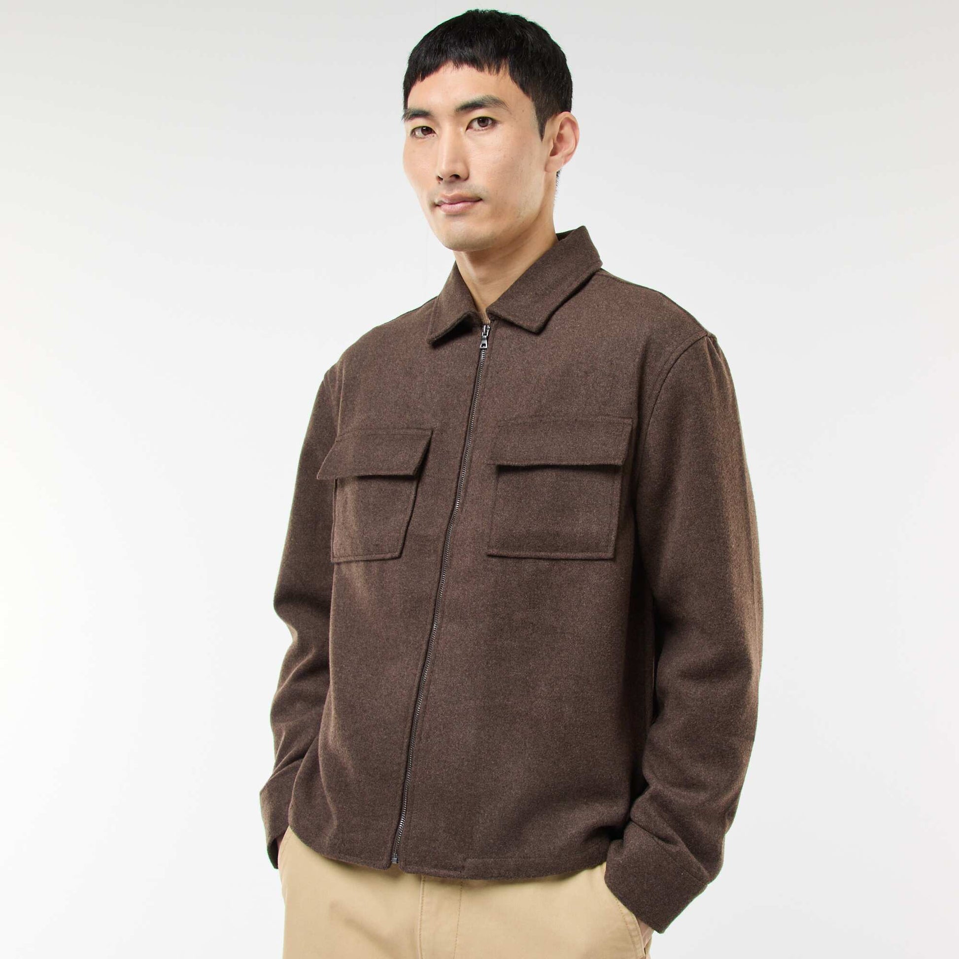Solid Flannel Overshirt BROWN