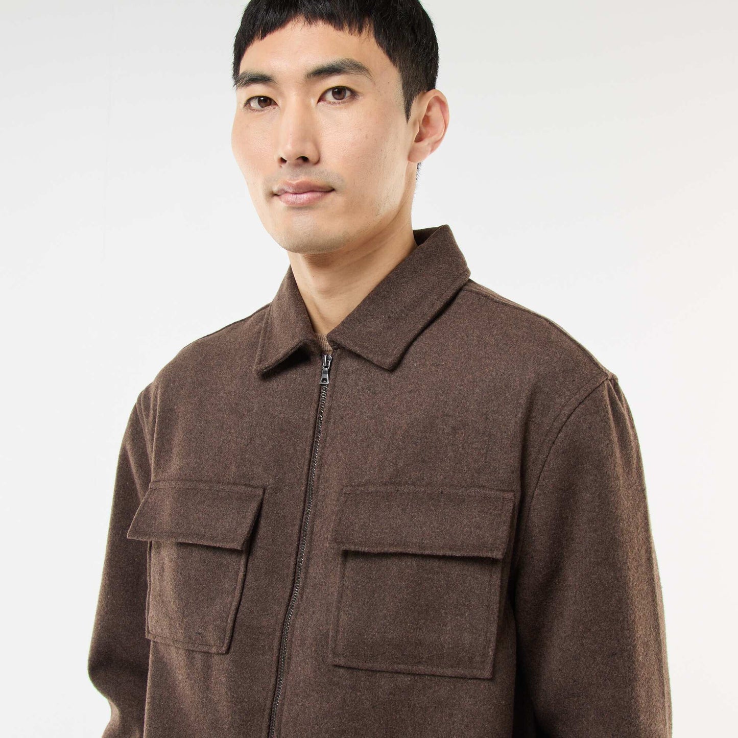 Solid Flannel Overshirt BROWN
