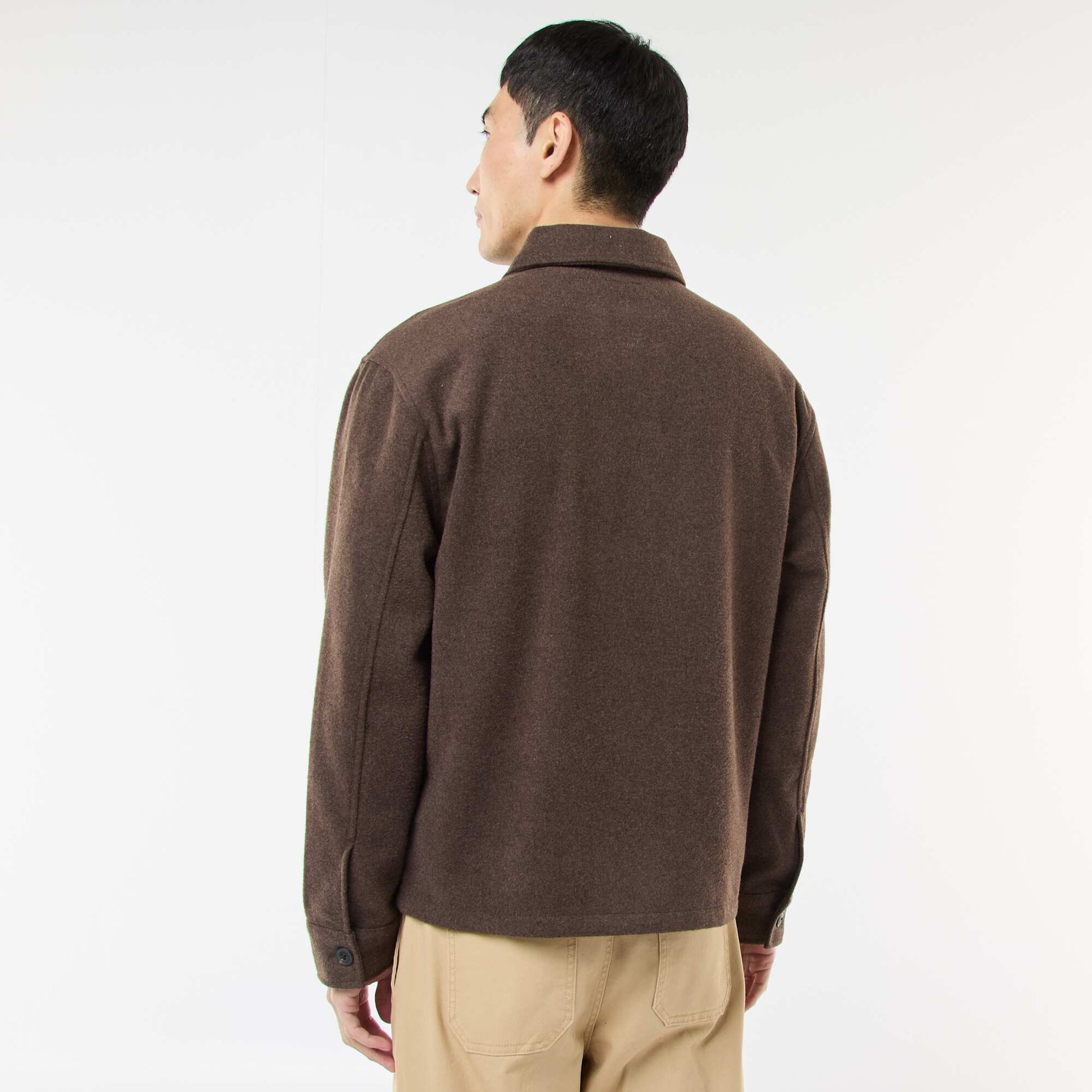 Solid Flannel Overshirt BROWN