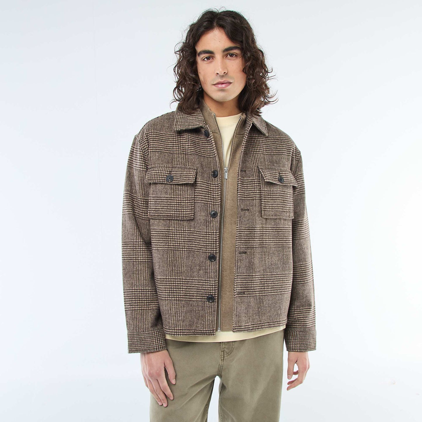 Solid Color Warm Overshirt with Flap Pockets BROWN