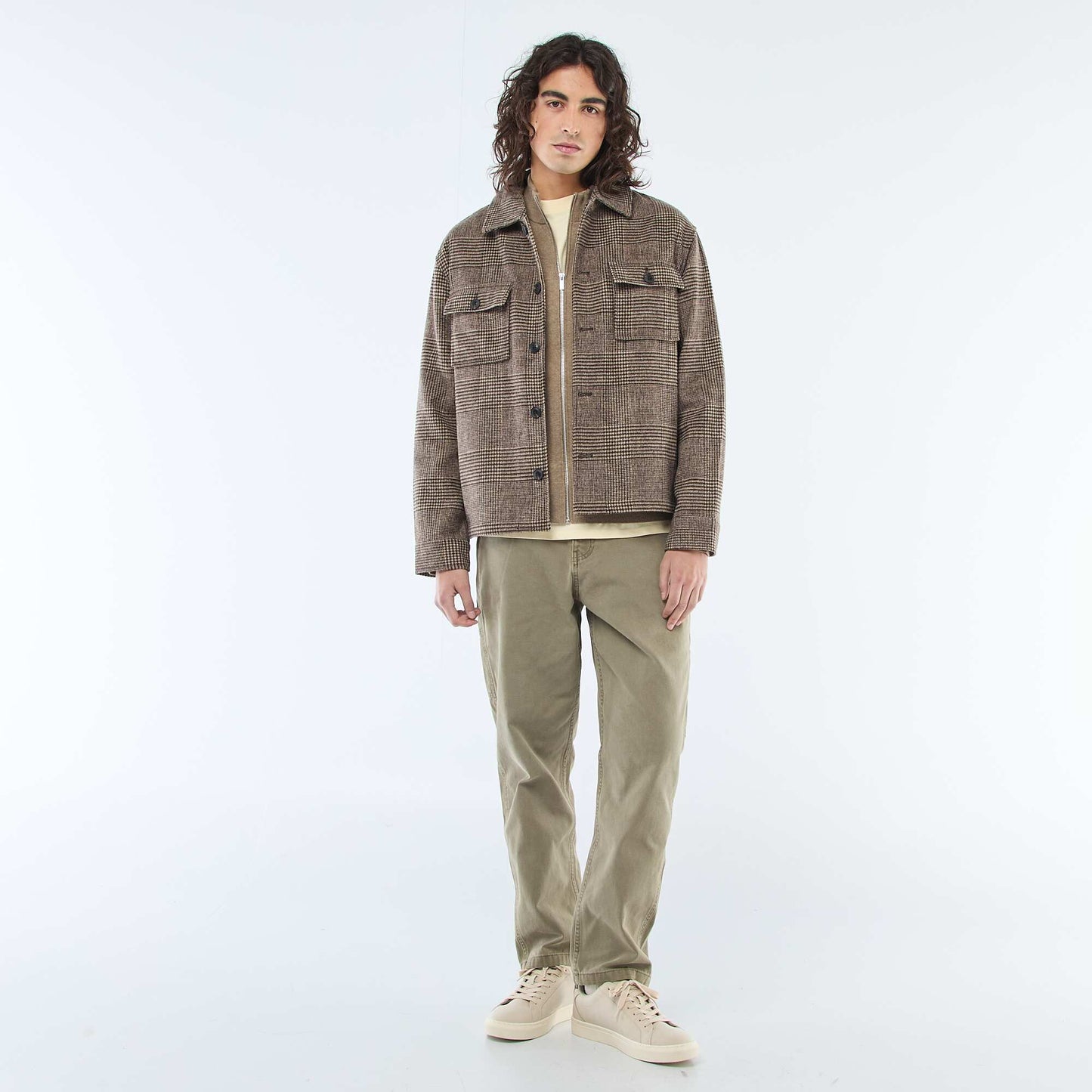 Solid Color Warm Overshirt with Flap Pockets BROWN