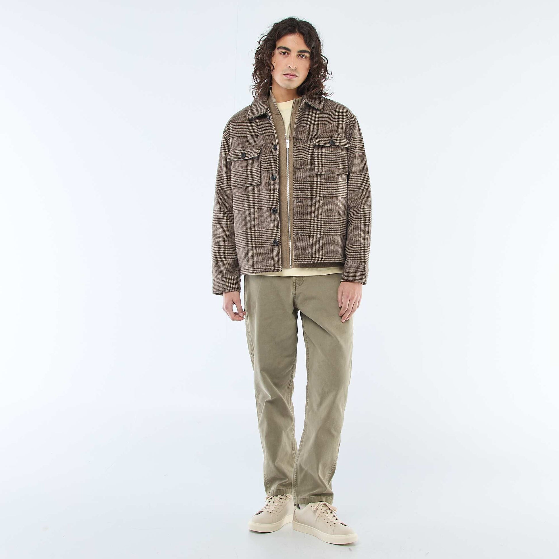 Solid Color Warm Overshirt with Flap Pockets BROWN