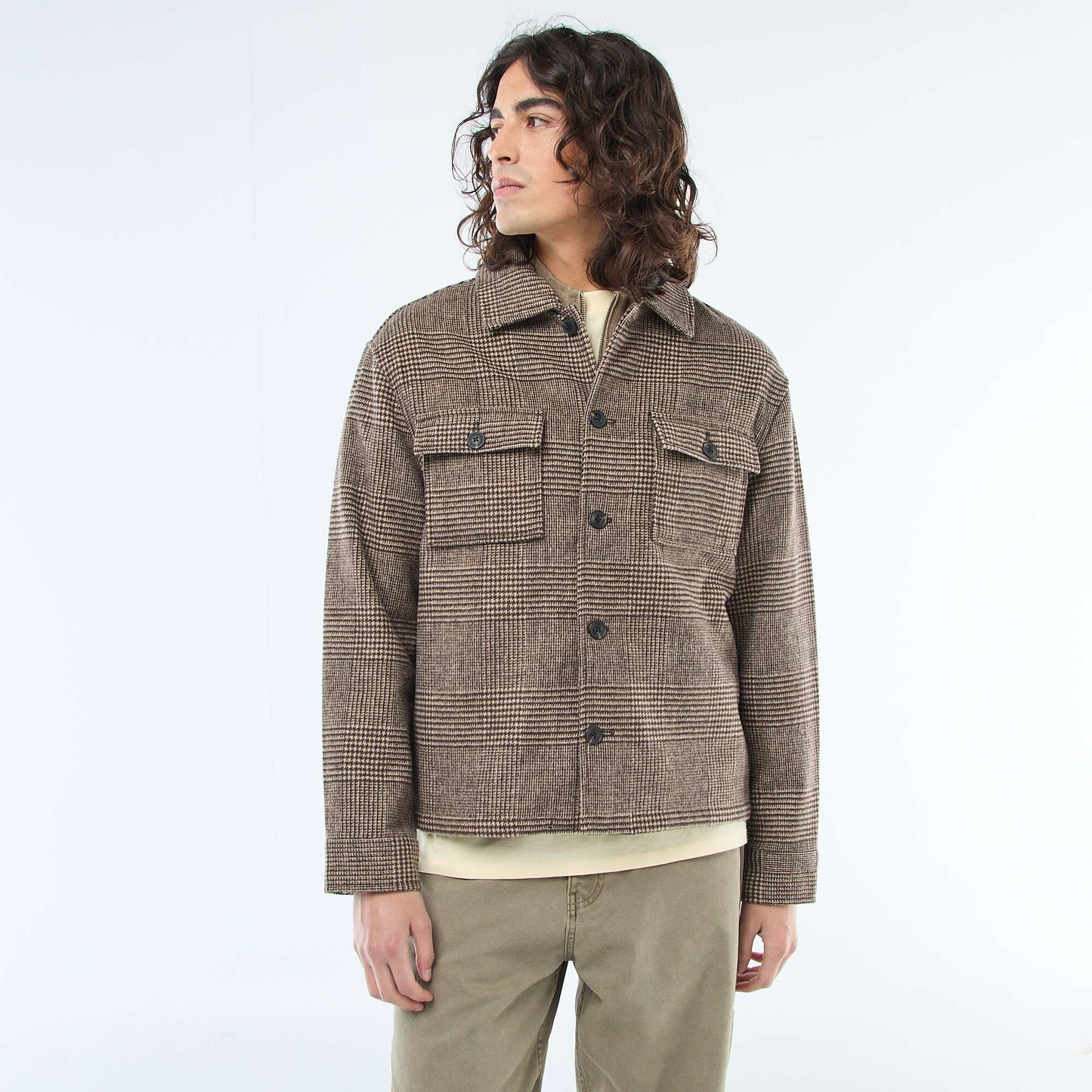 Solid Color Warm Overshirt with Flap Pockets BROWN