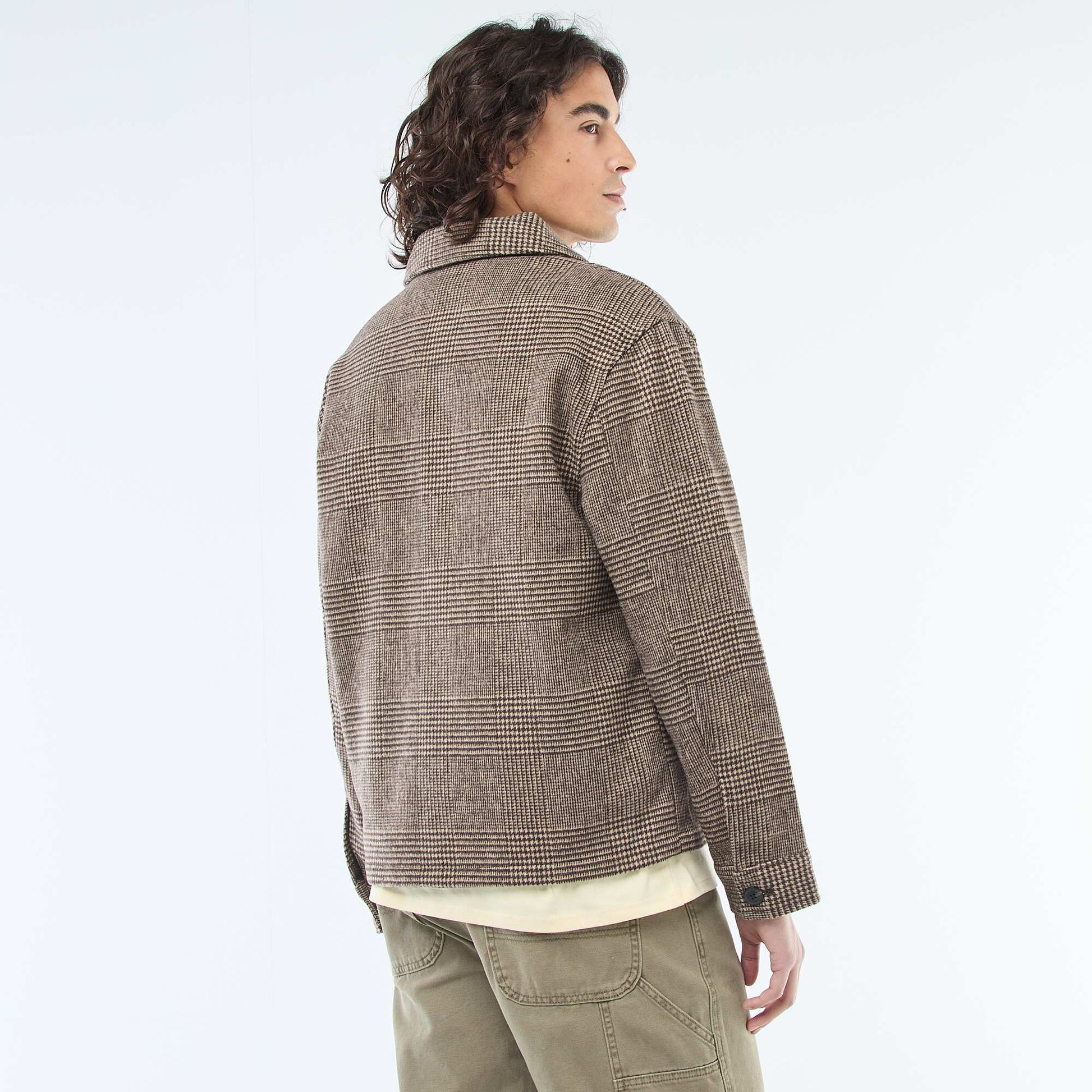 Solid Color Warm Overshirt with Flap Pockets BROWN