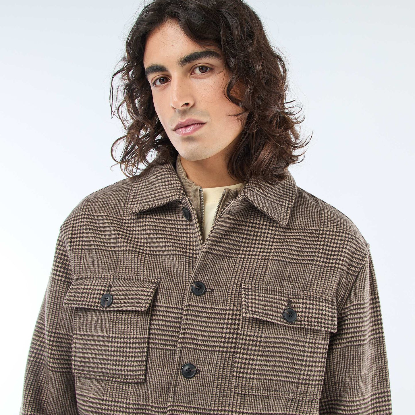 Solid Color Warm Overshirt with Flap Pockets BROWN