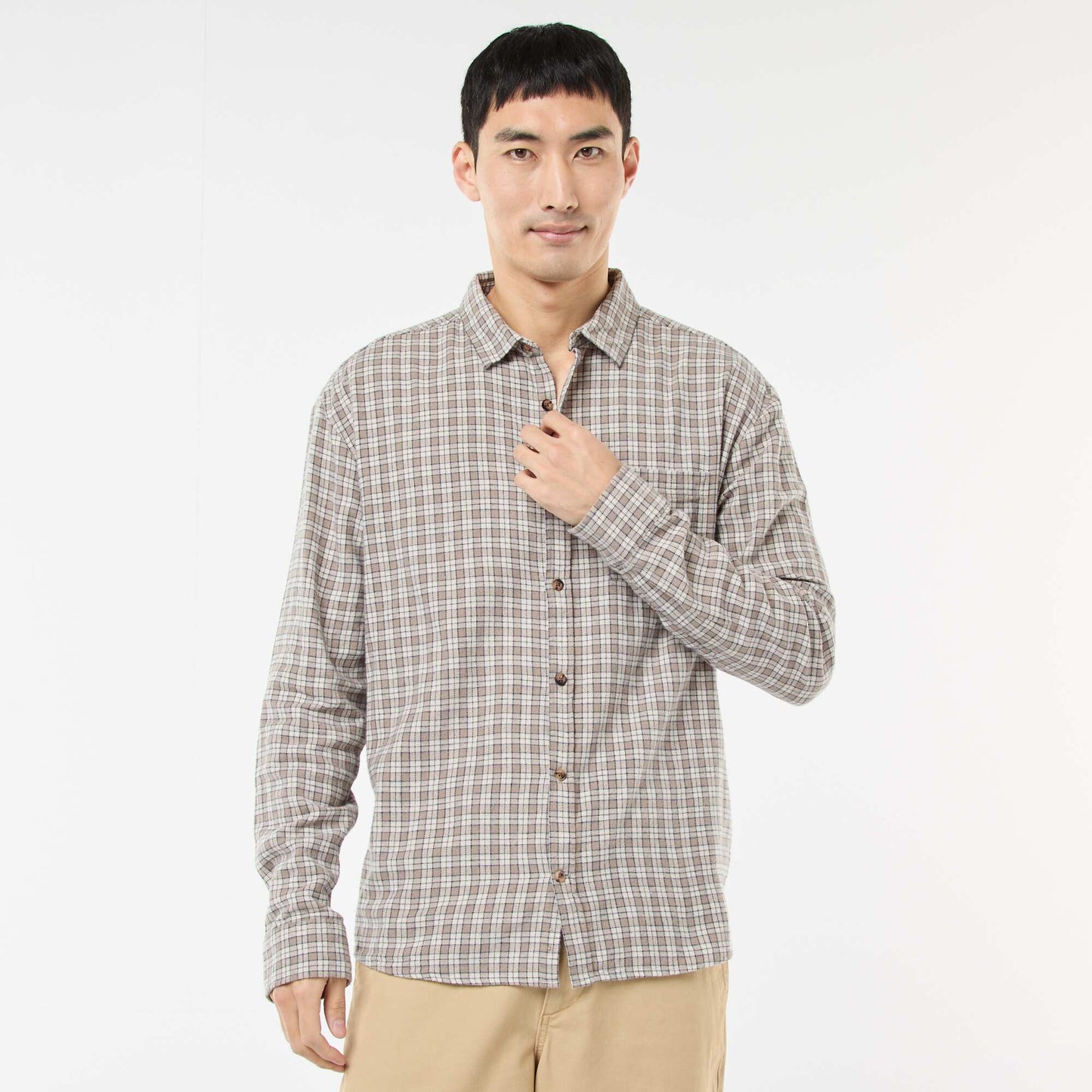 Cotton Flannel Check Shirt BEIGE