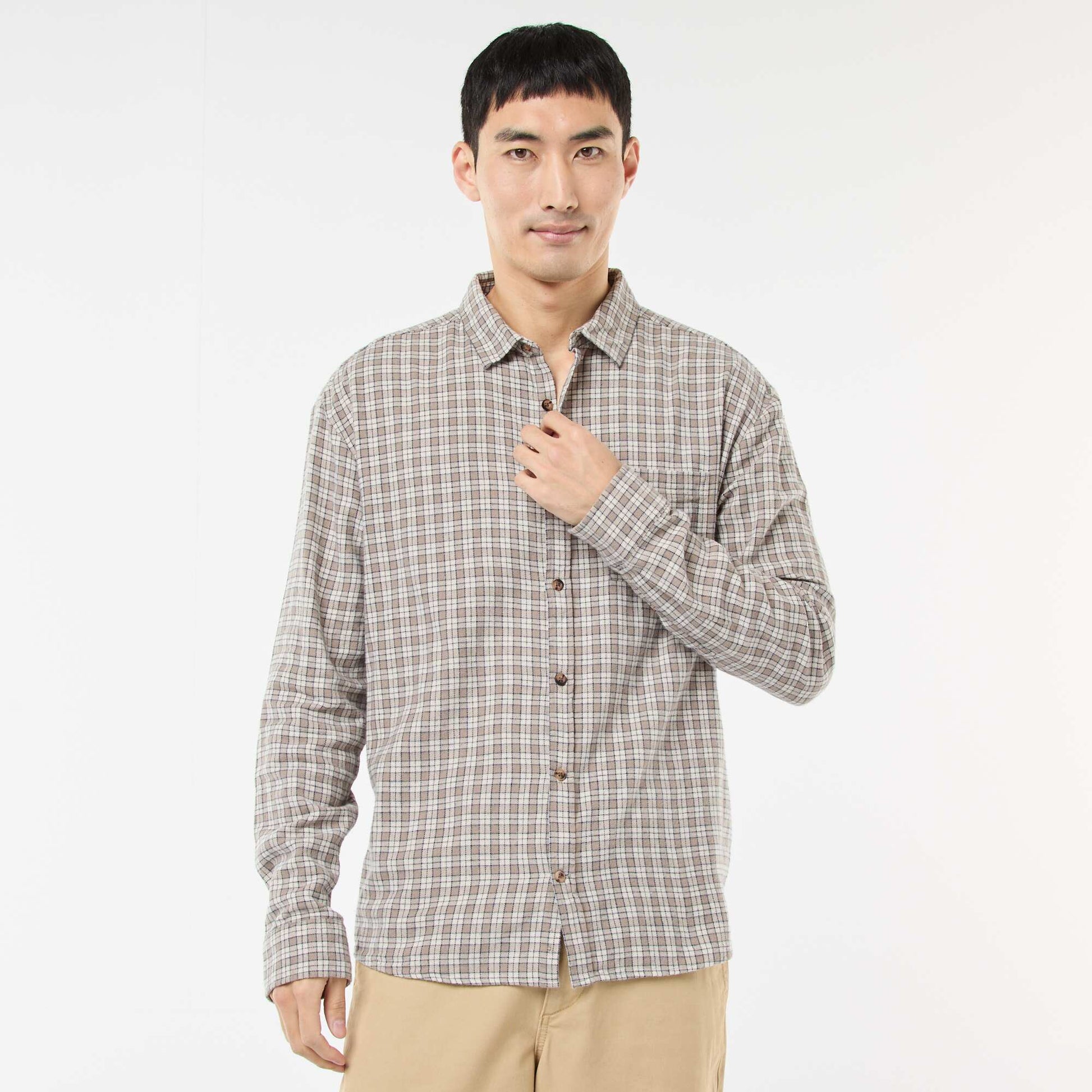 Cotton Flannel Check Shirt BEIGE