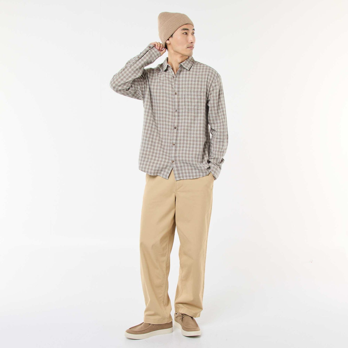 Cotton Flannel Check Shirt BEIGE