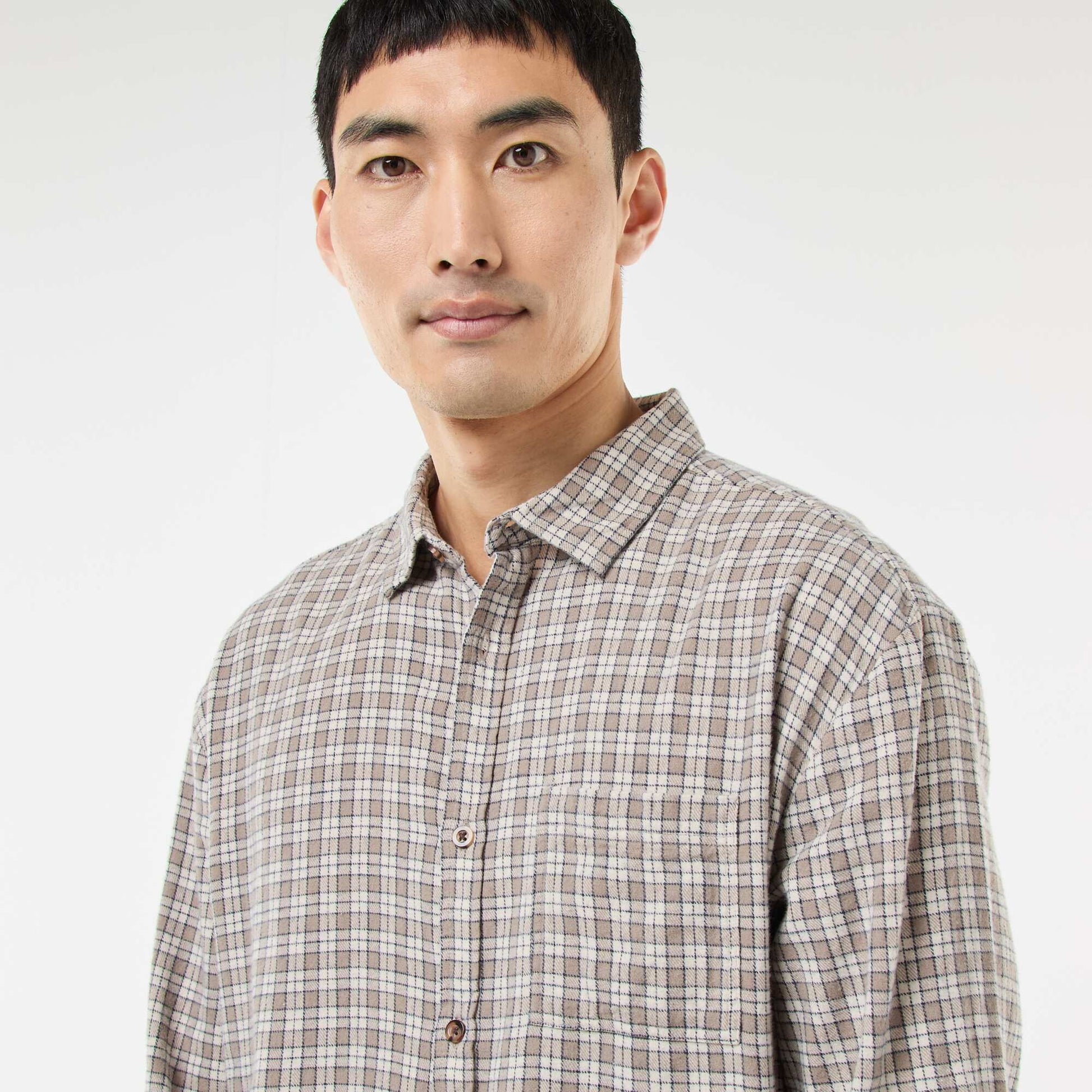 Cotton Flannel Check Shirt BEIGE