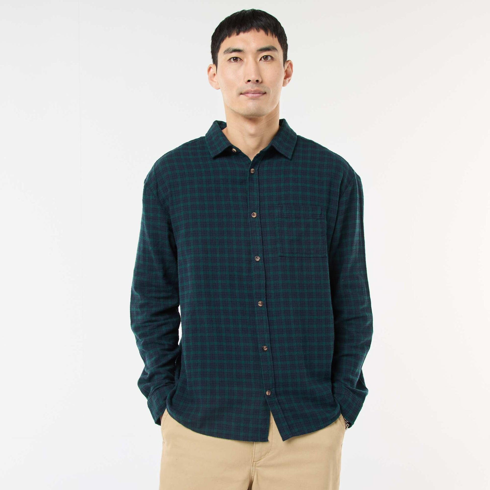 Cotton Flannel Check Shirt GREEN