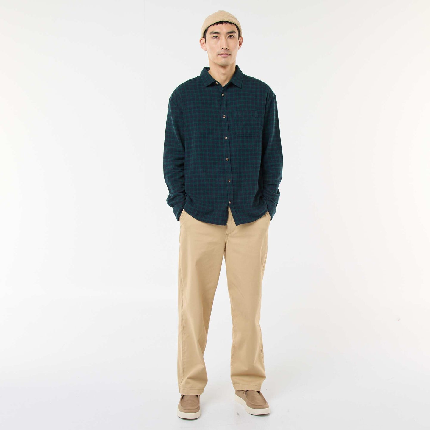 Cotton Flannel Check Shirt GREEN