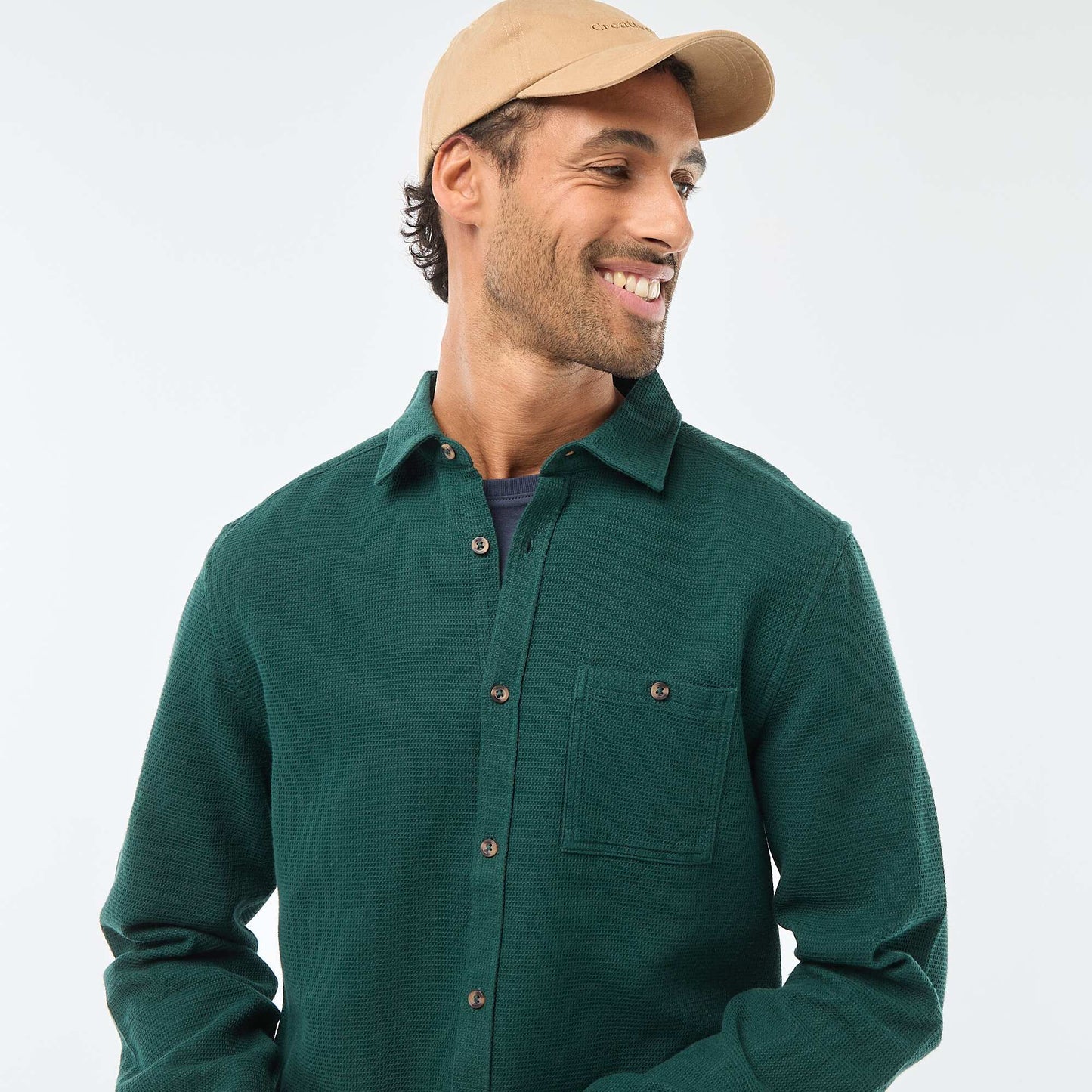 Waffle-Knit Long-Sleeve Shirt GREEN