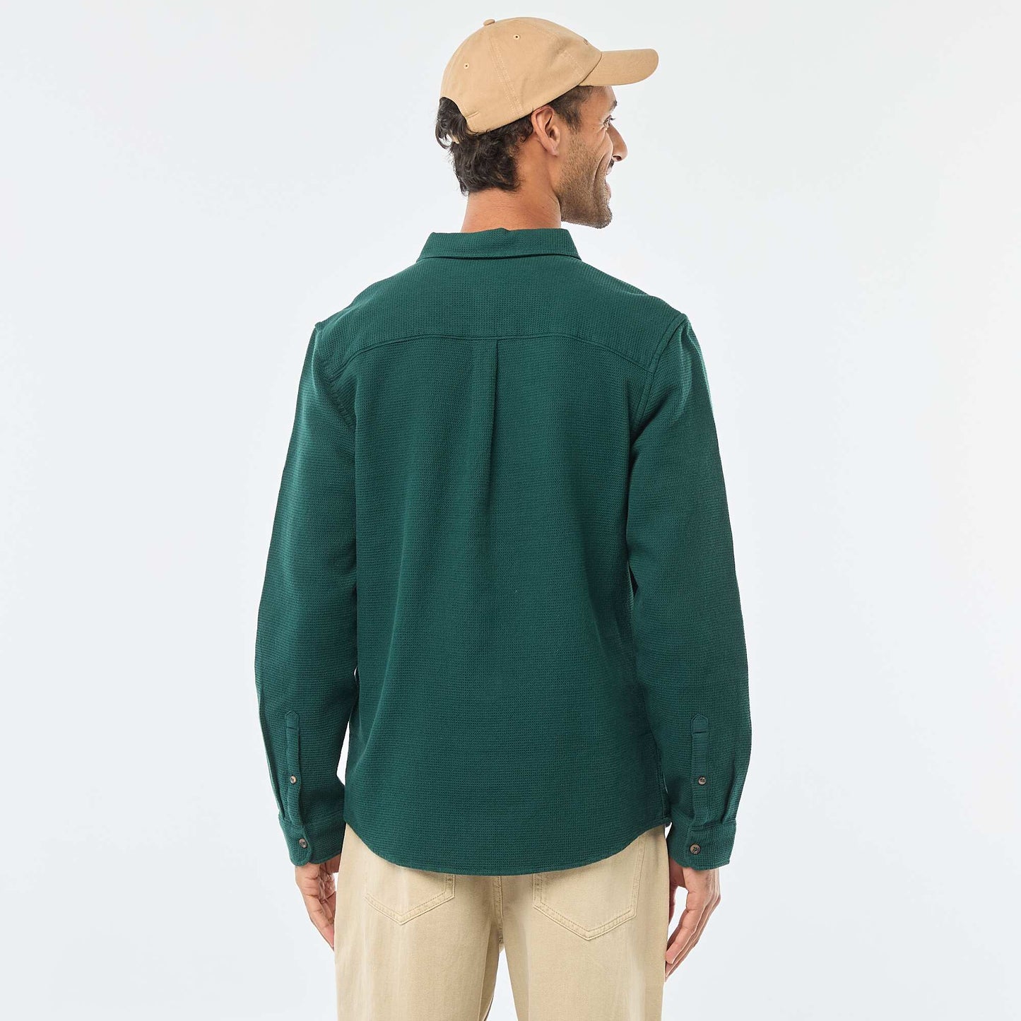 Waffle-Knit Long-Sleeve Shirt GREEN