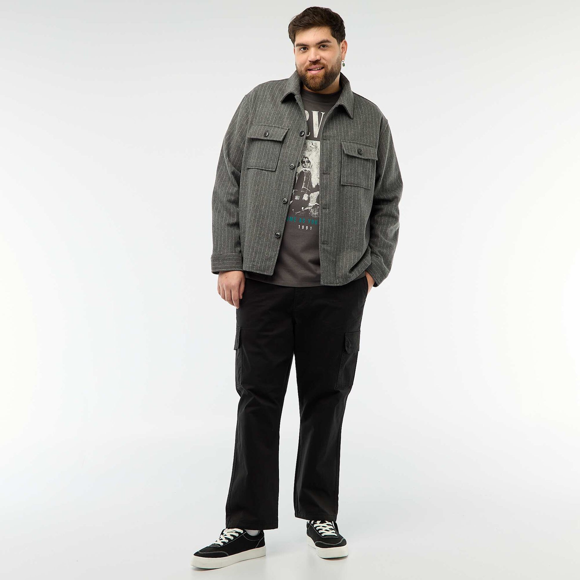 Button-Up Overshirt with Flap Pockets GREY