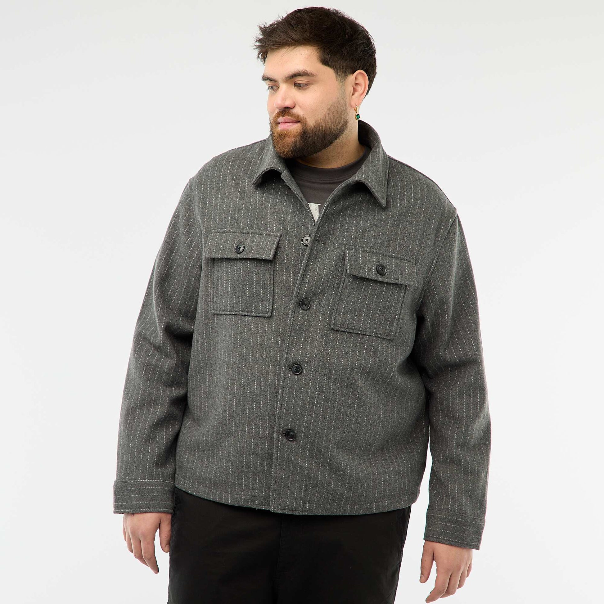 Button-Up Overshirt with Flap Pockets GREY