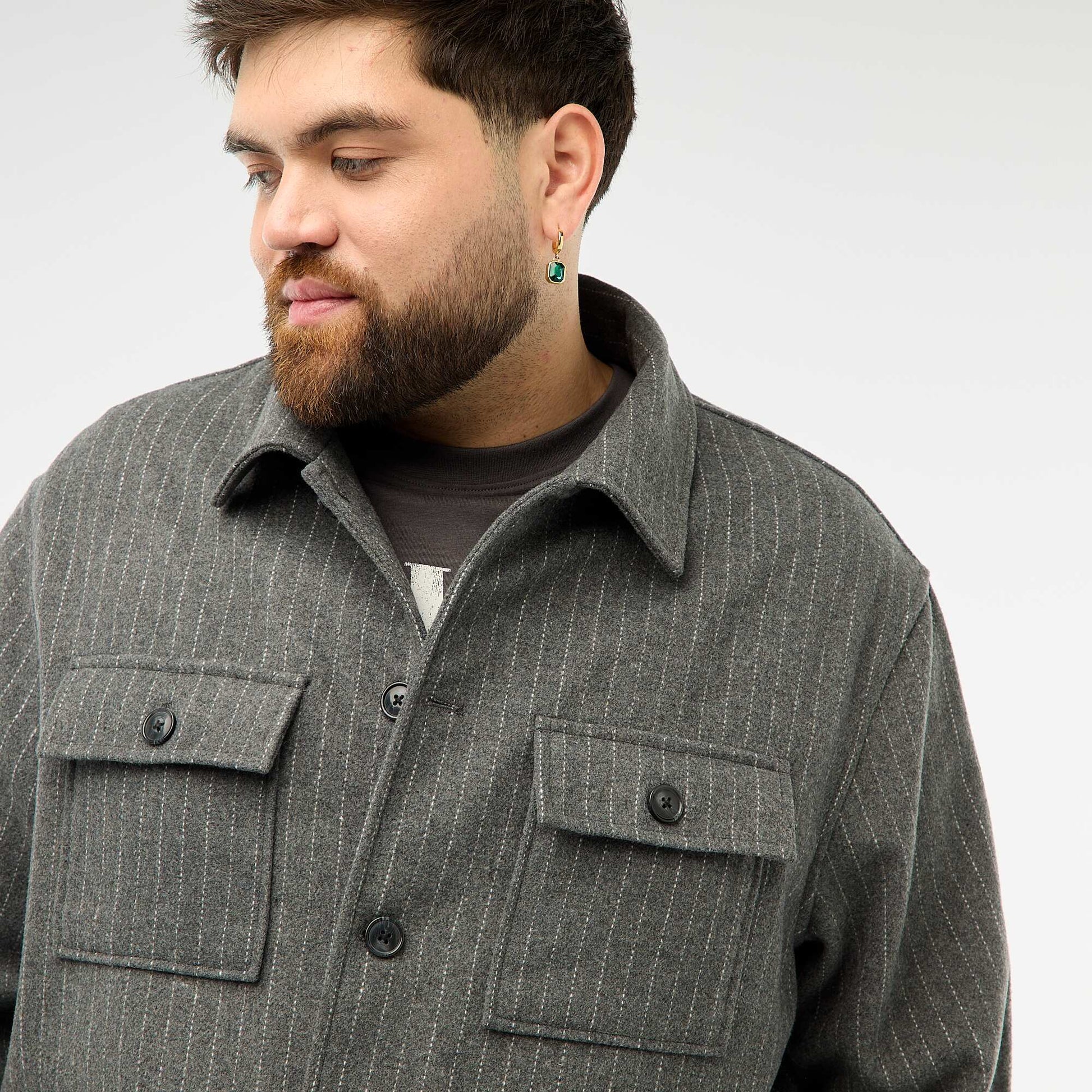 Button-Up Overshirt with Flap Pockets GREY