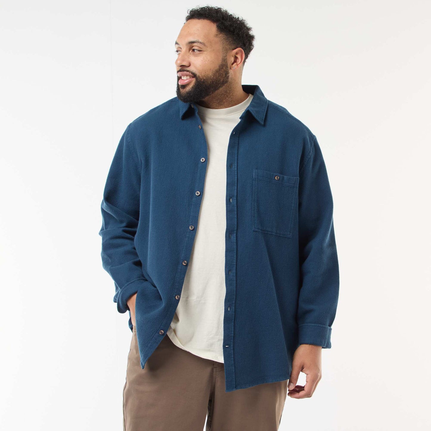 Textured Waffle-Knit Shirt BLUE