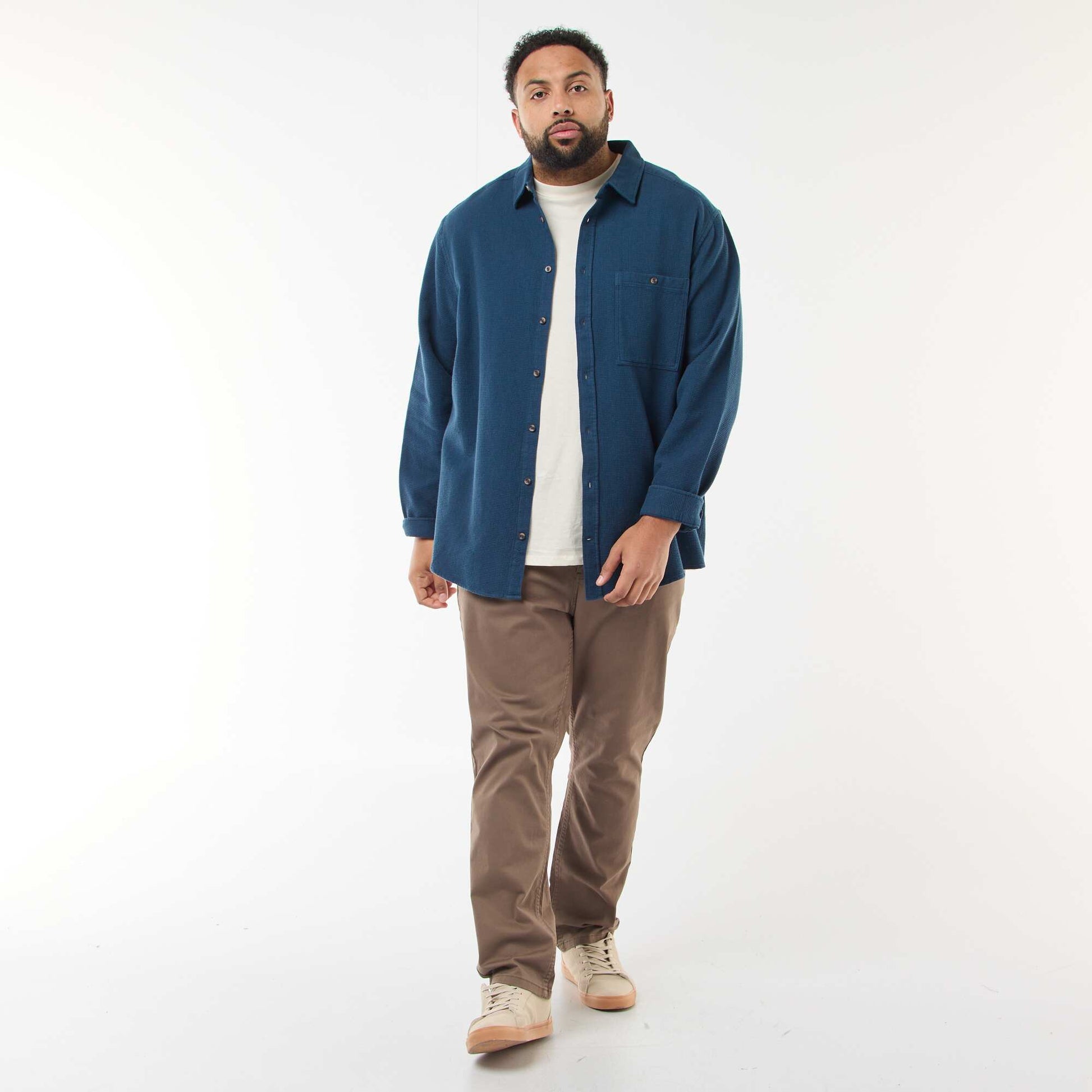 Textured Waffle-Knit Shirt BLUE