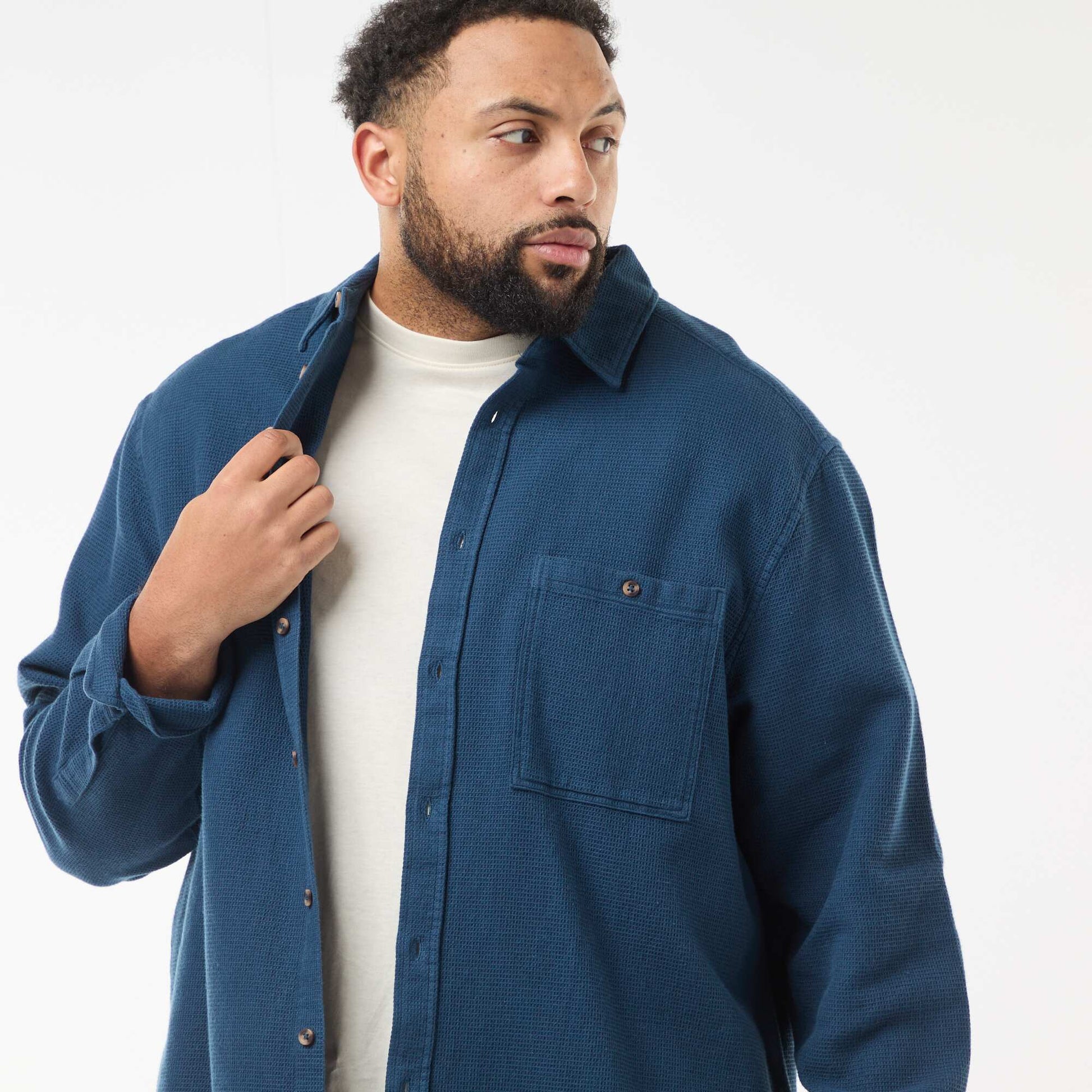 Textured Waffle-Knit Shirt BLUE