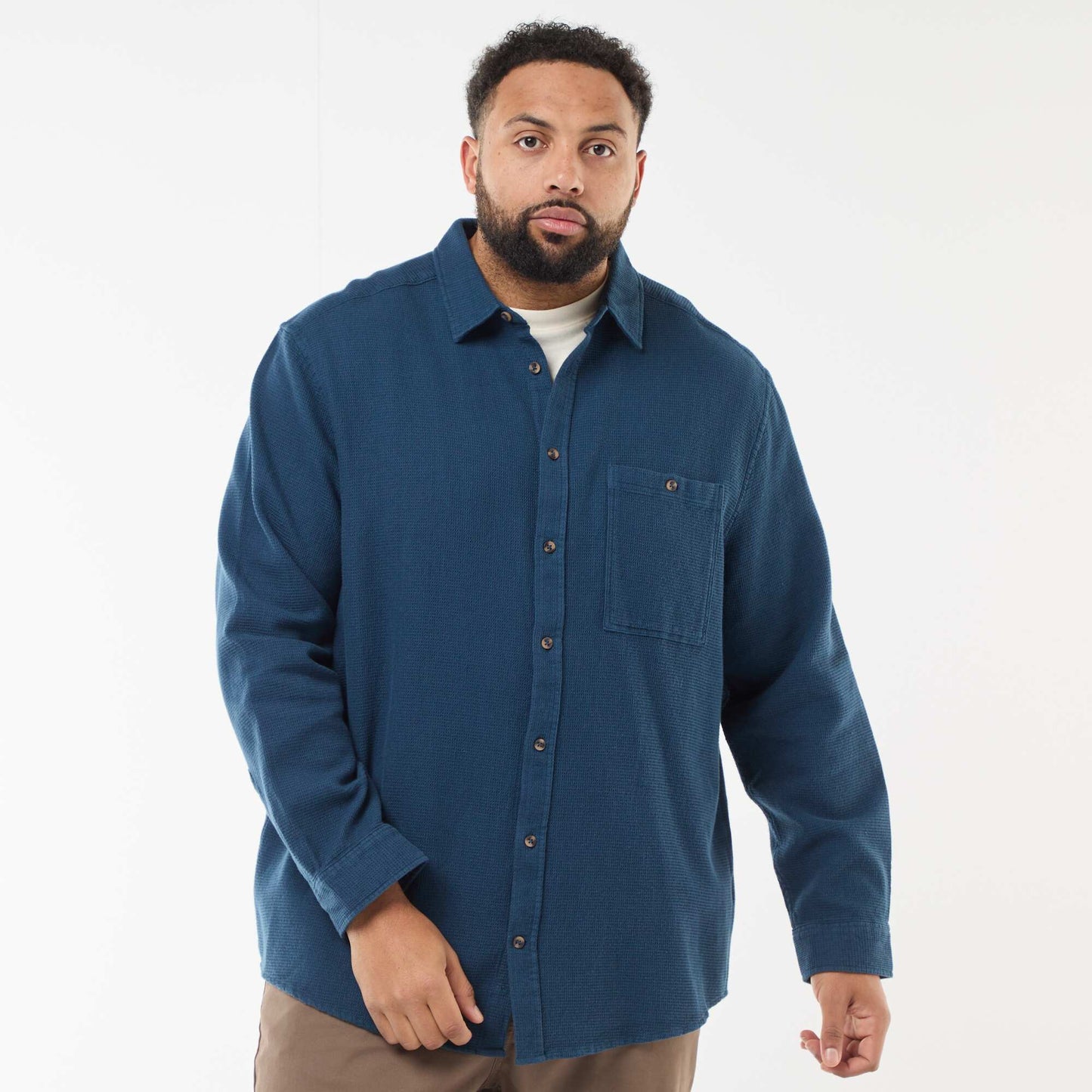 Textured Waffle-Knit Shirt BLUE