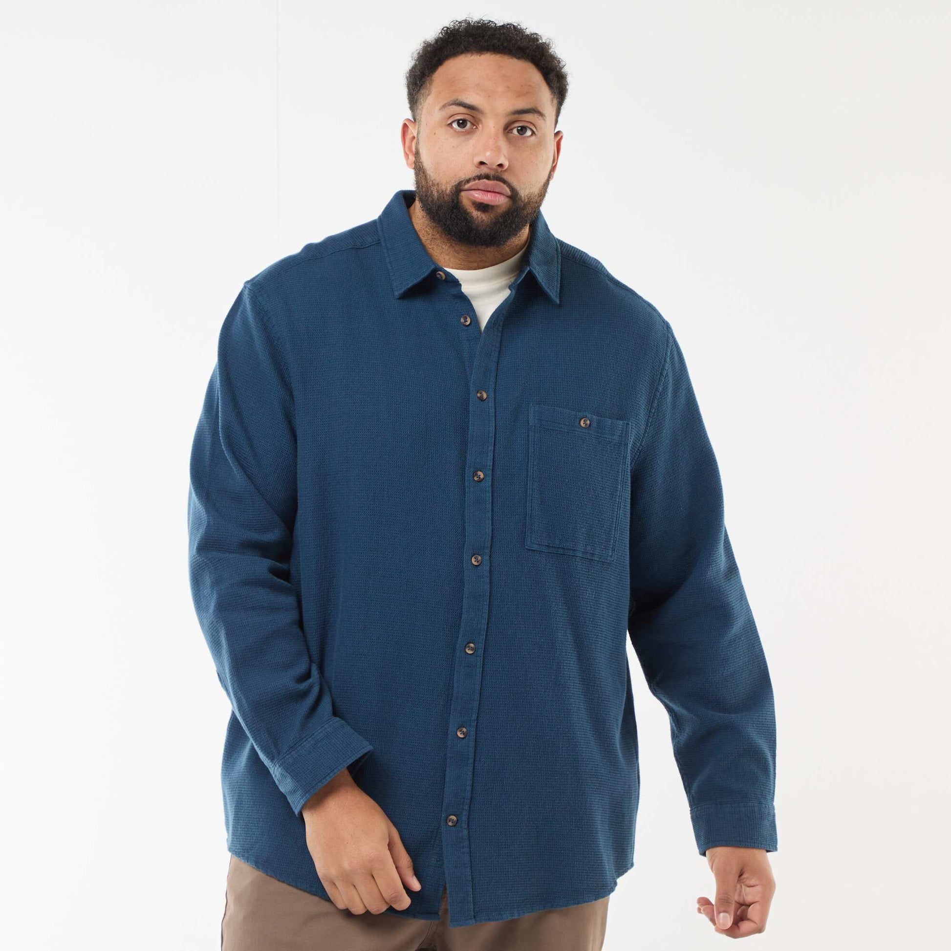 Textured Waffle-Knit Shirt BLUE
