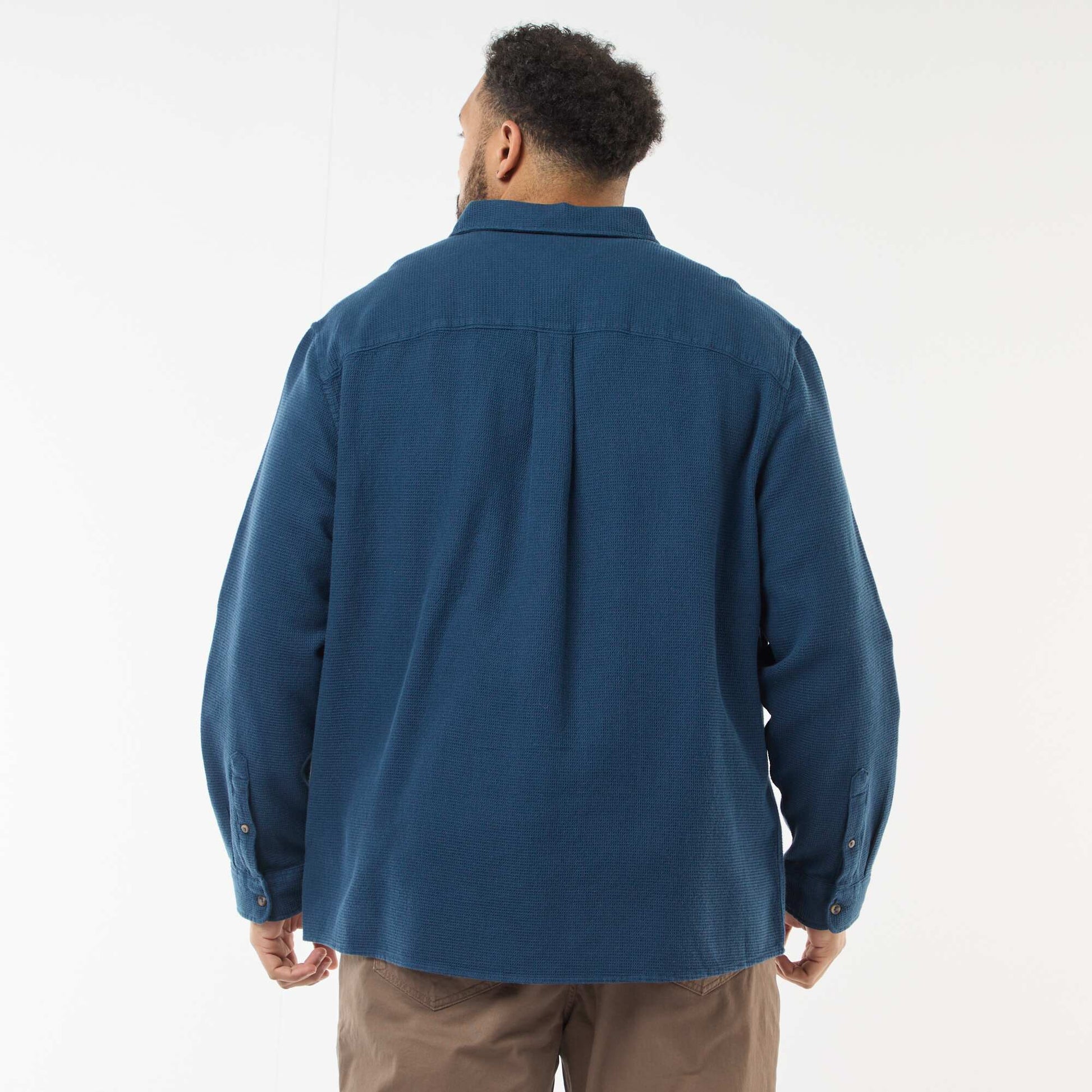 Textured Waffle-Knit Shirt BLUE