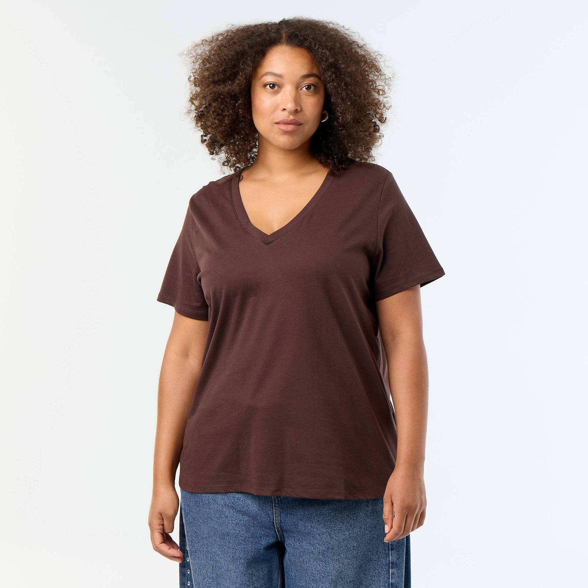 Basic V-neck Short-Sleeve T-shirt BROWN